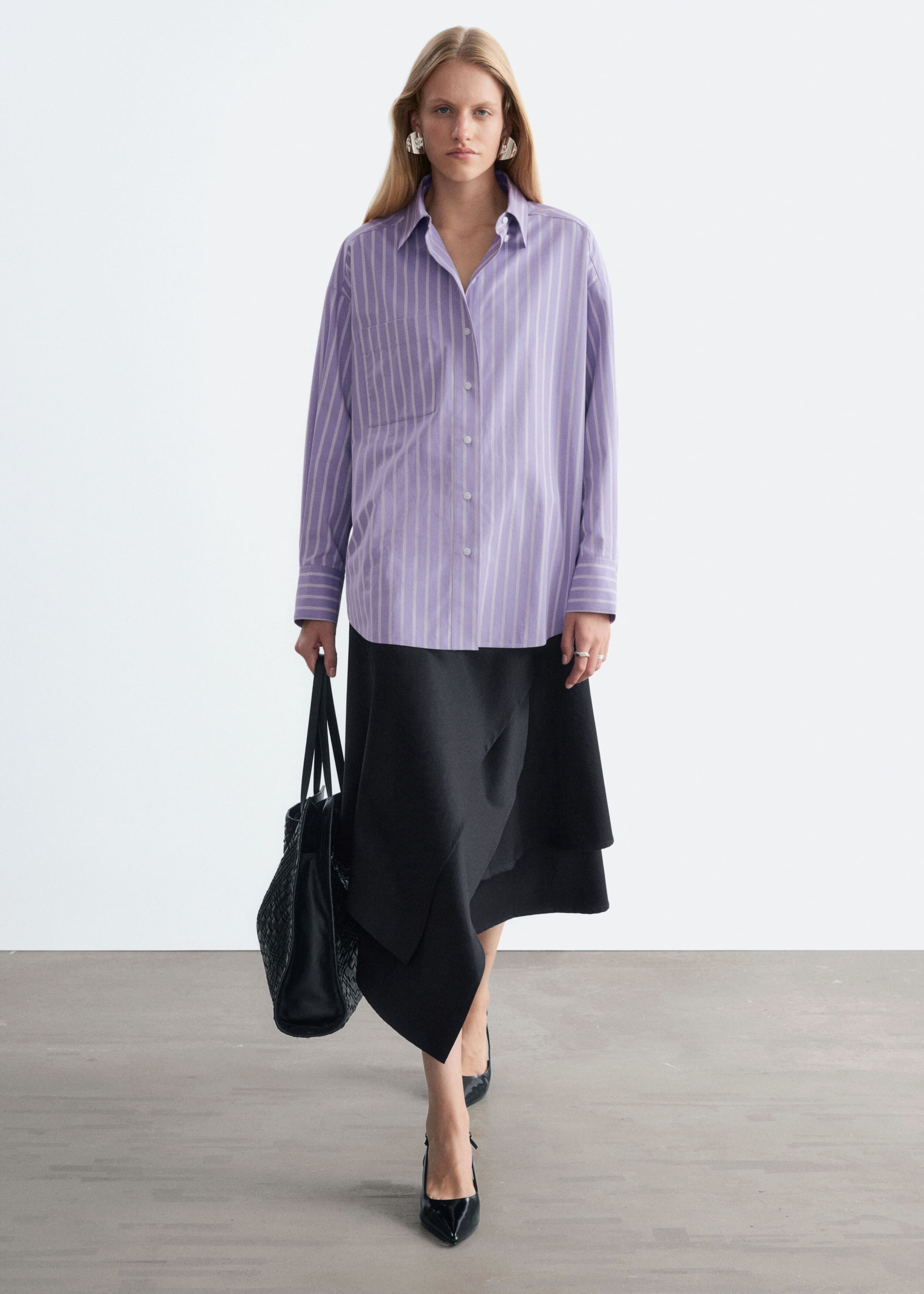 Oversized Cotton Shirt - Lilac/White - Lookbook