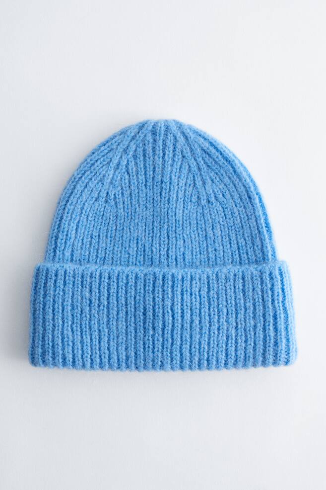 Beanie aus Wollmischung - Taubenblau/Dunkelrot - 1