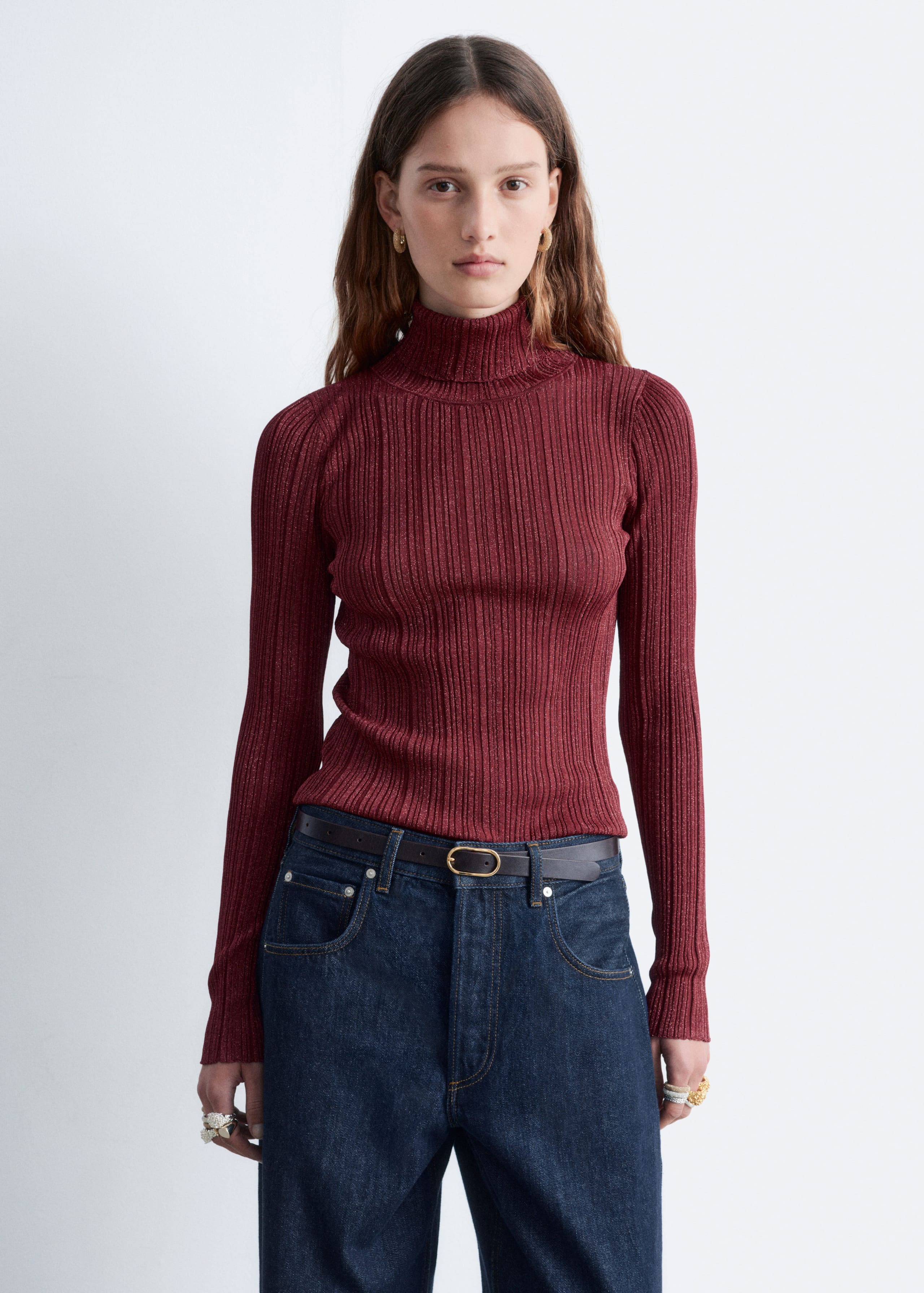 Image of Rippstrick-Rollkragenpullover aus Lurex