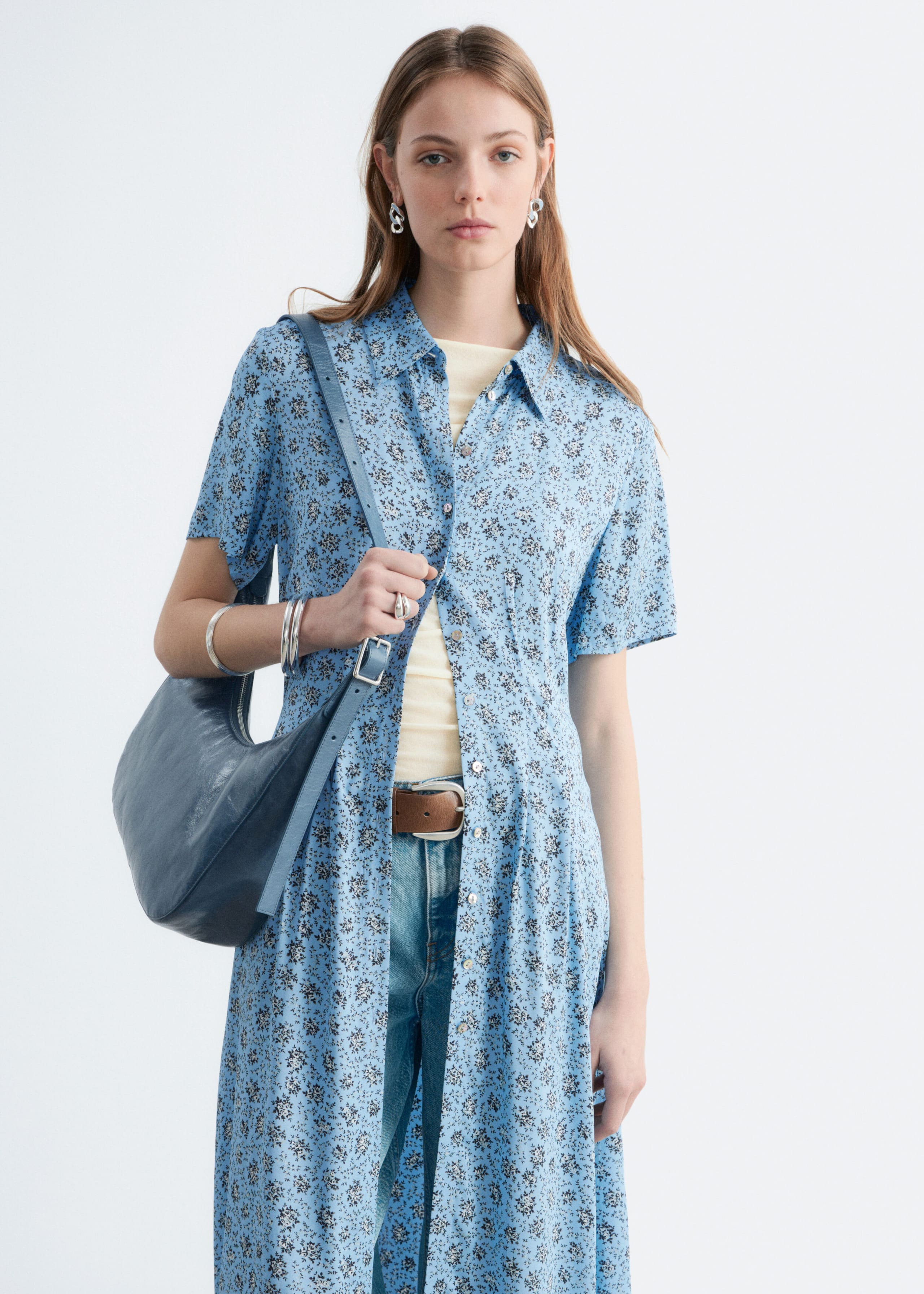 Image of Pleated Waist Shirt Dress