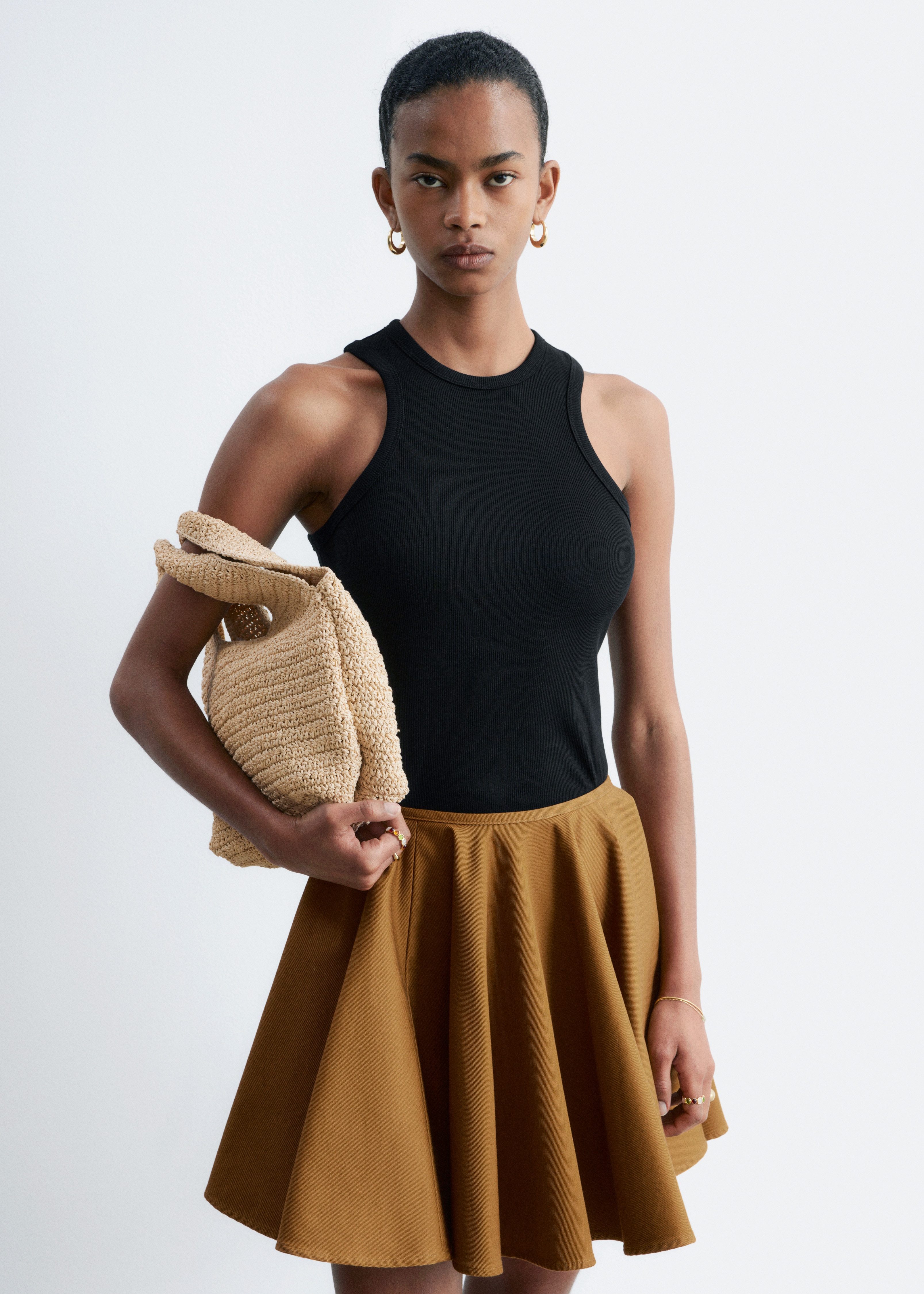 Camisola de alças canelada em algodão