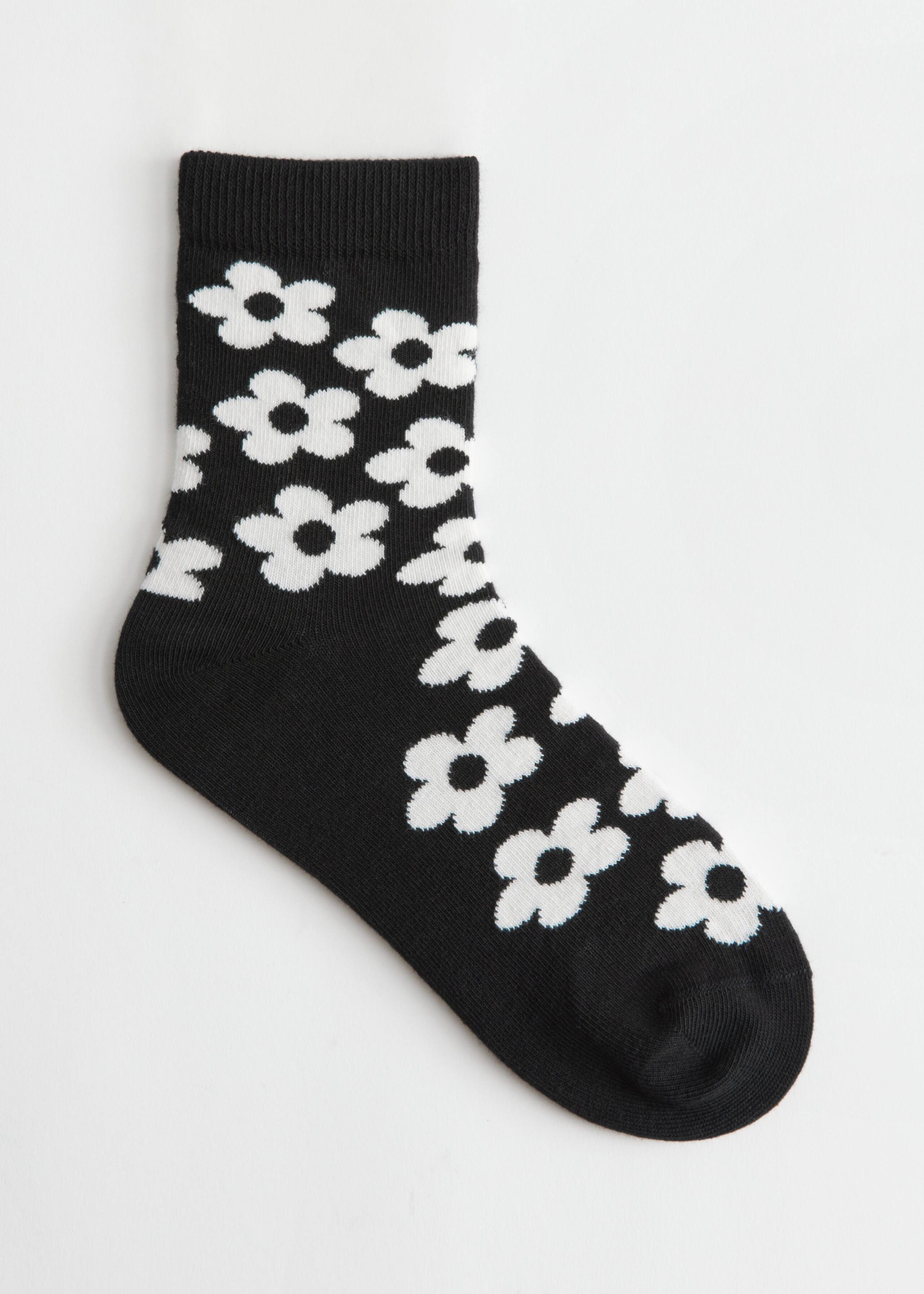 Floral Jacquard Socks - Black Florals - Bodegón