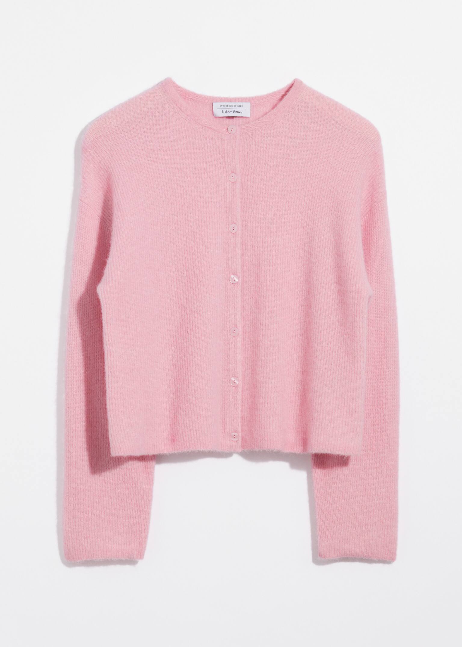 Alpaca-Blend Knitted Cardigan - Pink/Grijs/White/Taupe Brown/Burgundy Melange/Oudroze/Mole/Marineblauw