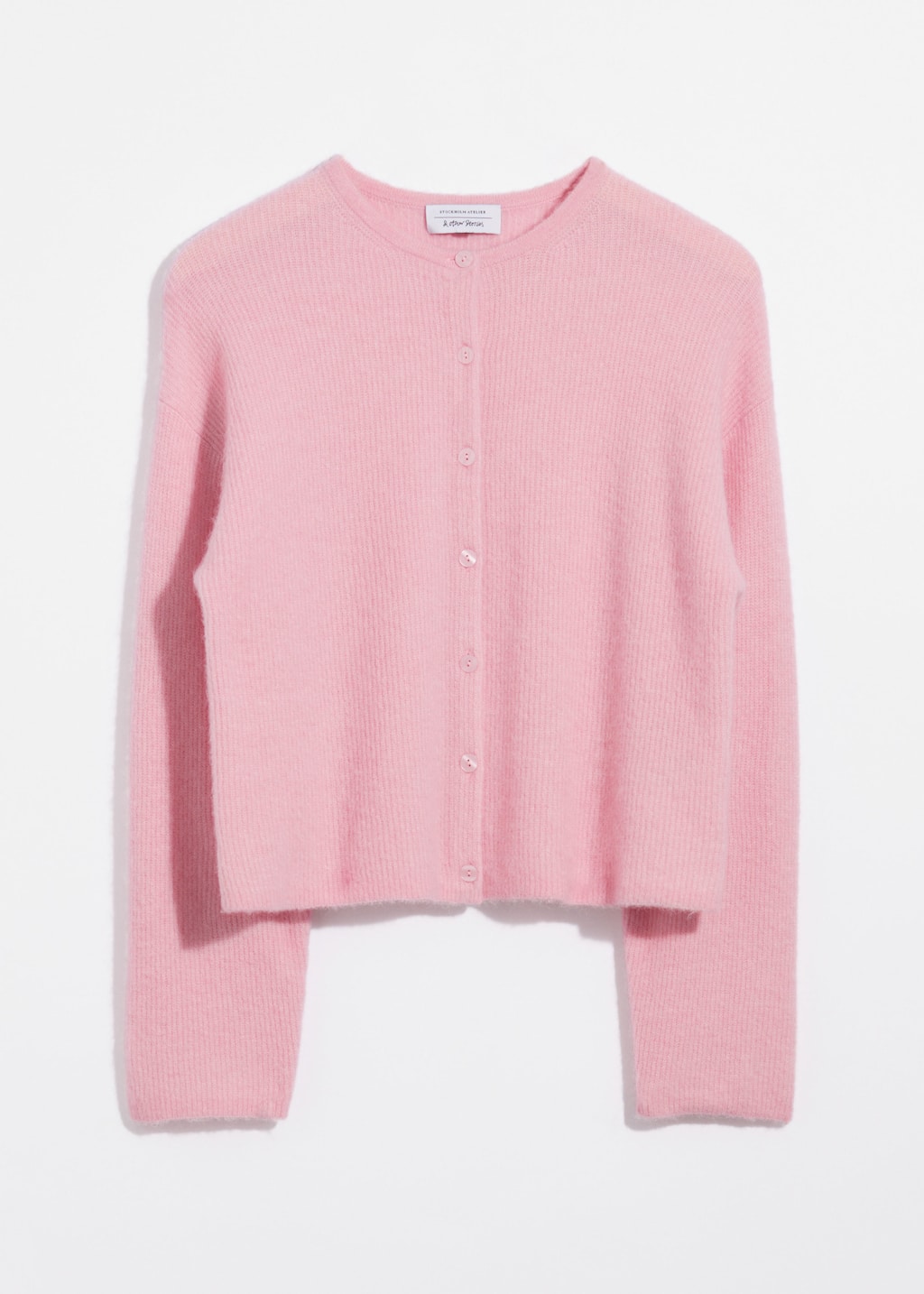 Stickad cardigan i alpackablandning – Grå – stilleben
