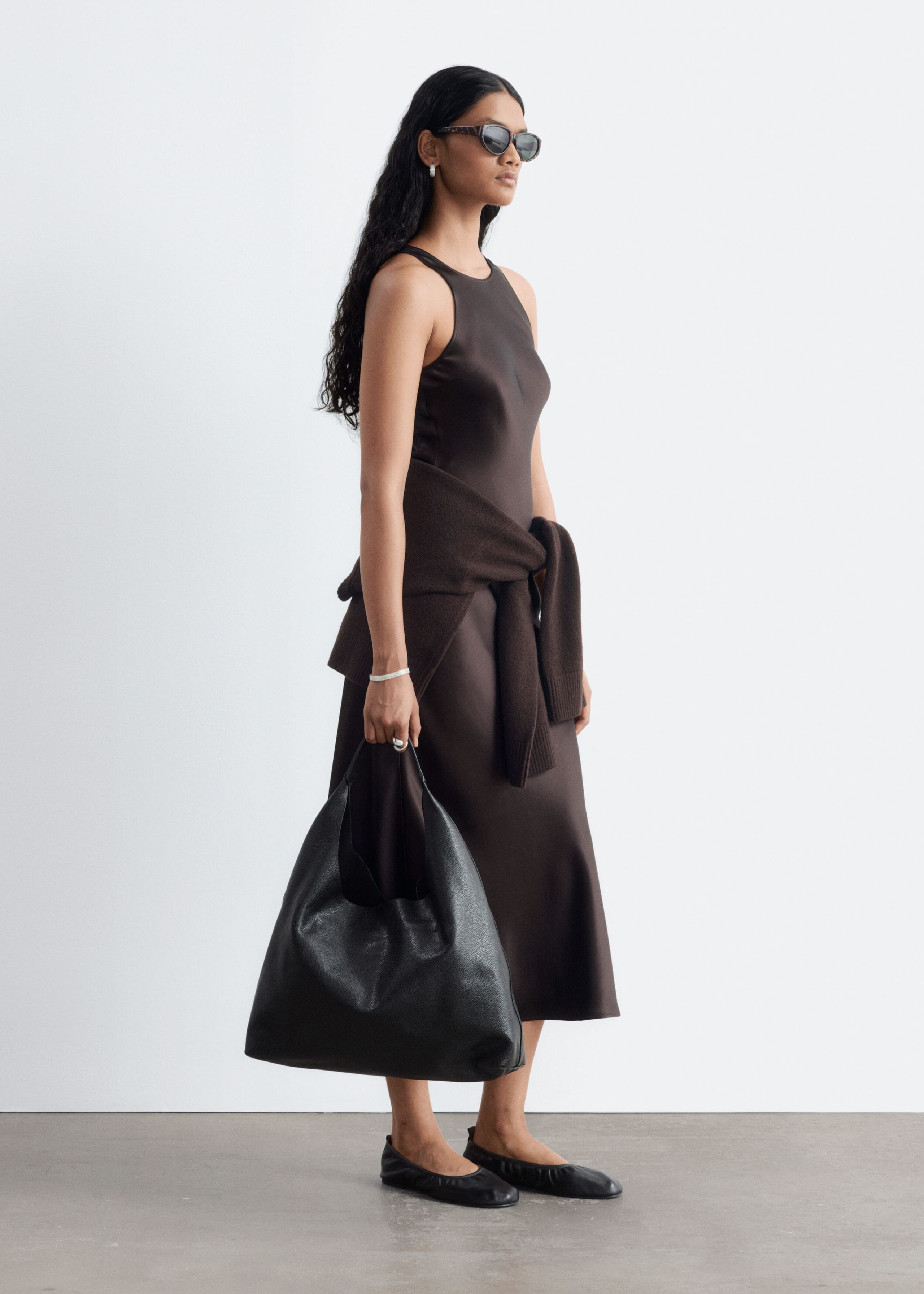 Sleeveless Satin Midi Dress - Dark Brown - Still Life