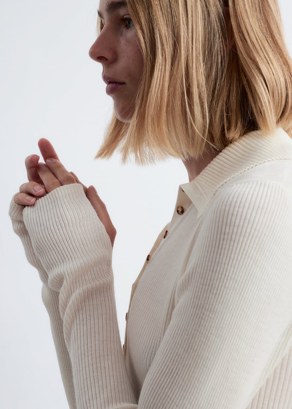 Image of Ribbed Button-Detail Top
