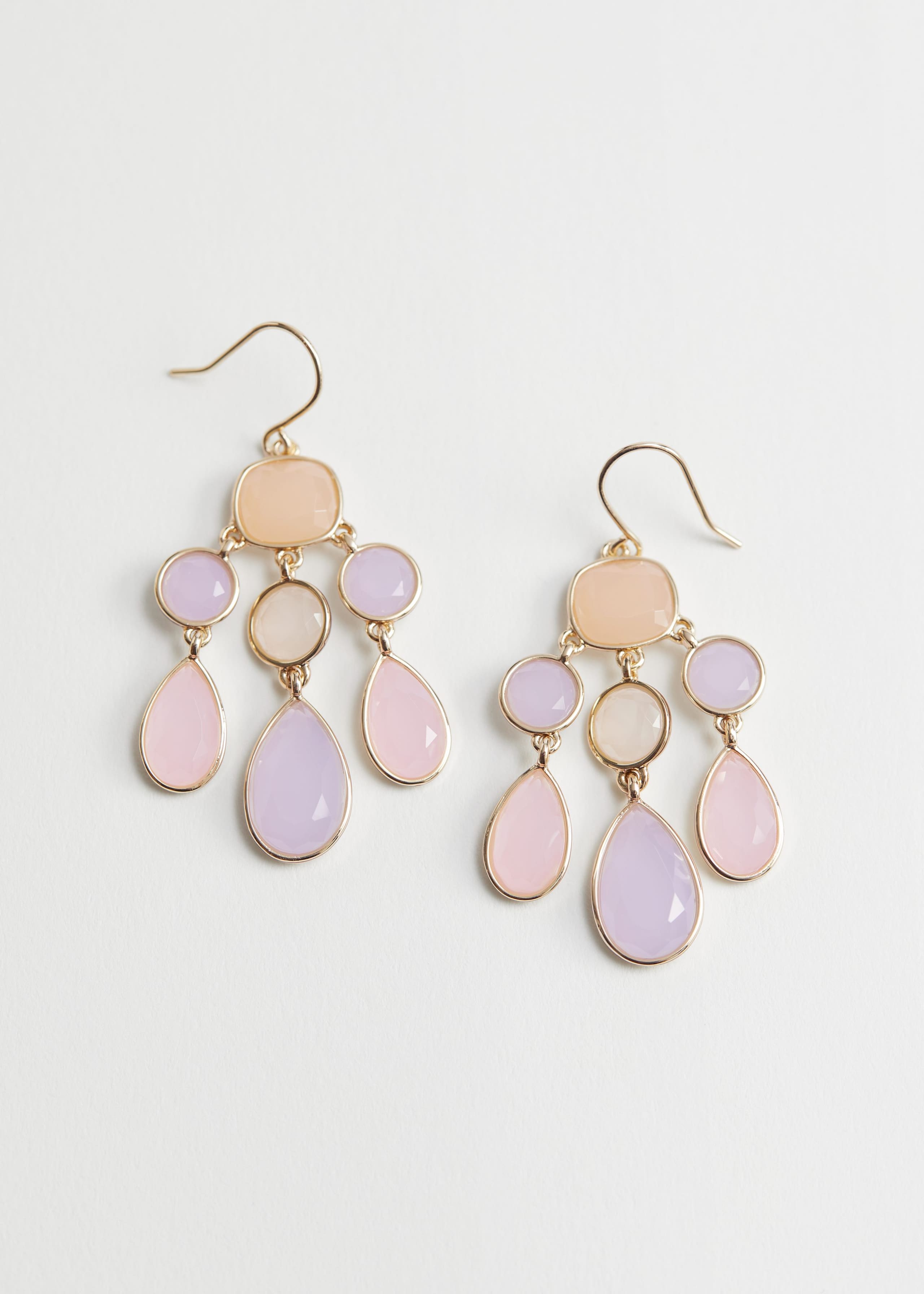Stone Pendant Drop Earrings - Lilac/Amber/Pink - Still Life