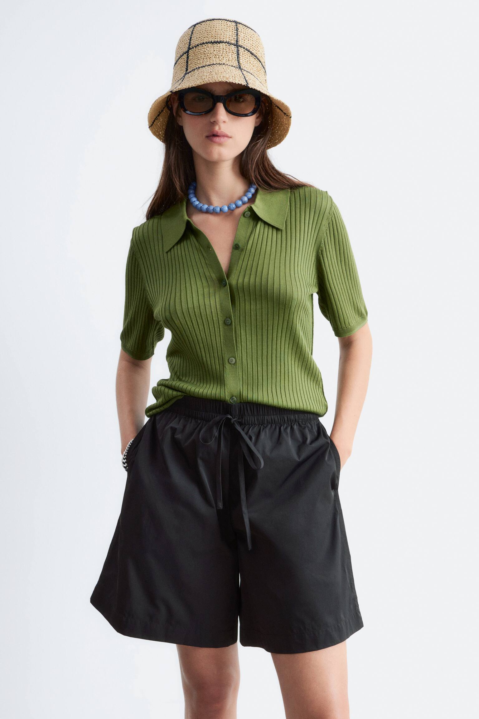 Calções com cordão até ao joelho - Preto - 4