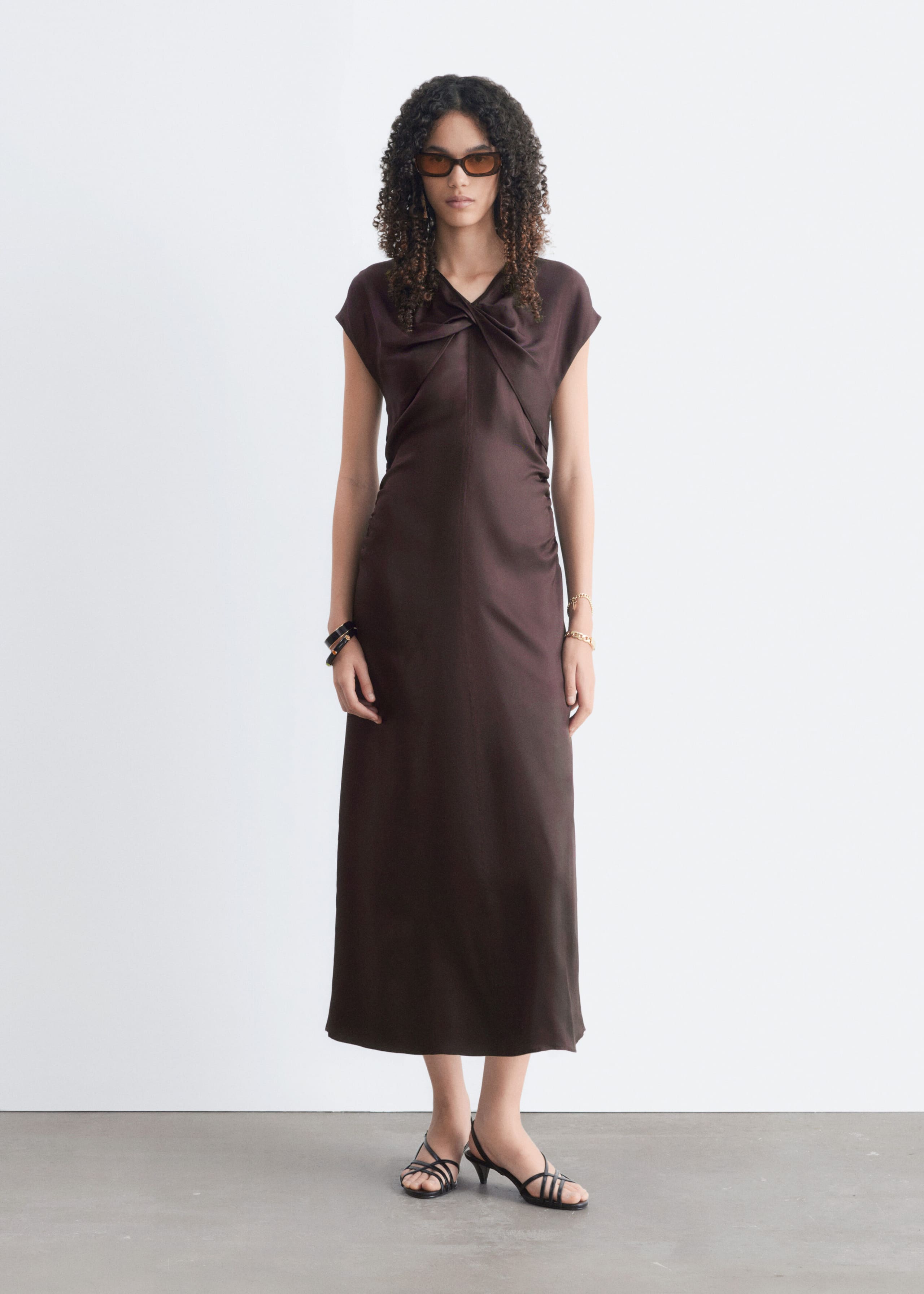 Twisted Silk Dress - Dark Brown - Lookbook