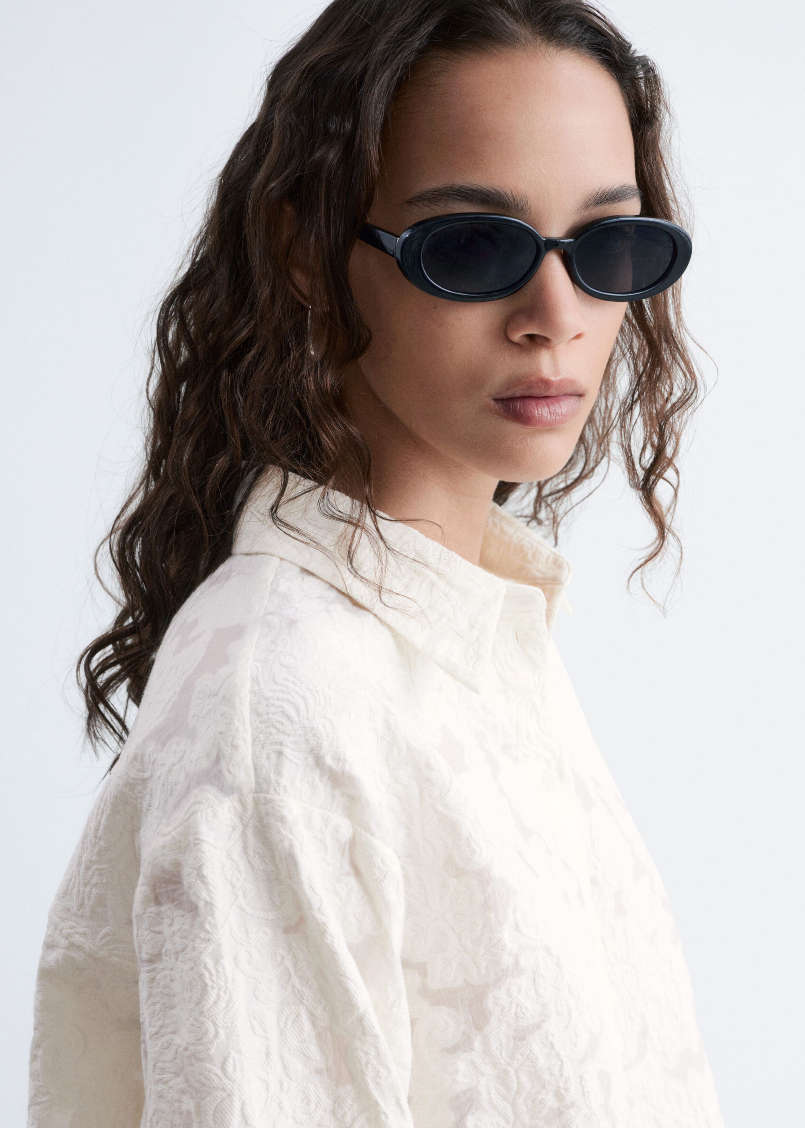 Ruimvallende jacquardblouse - Wit - Stilleven