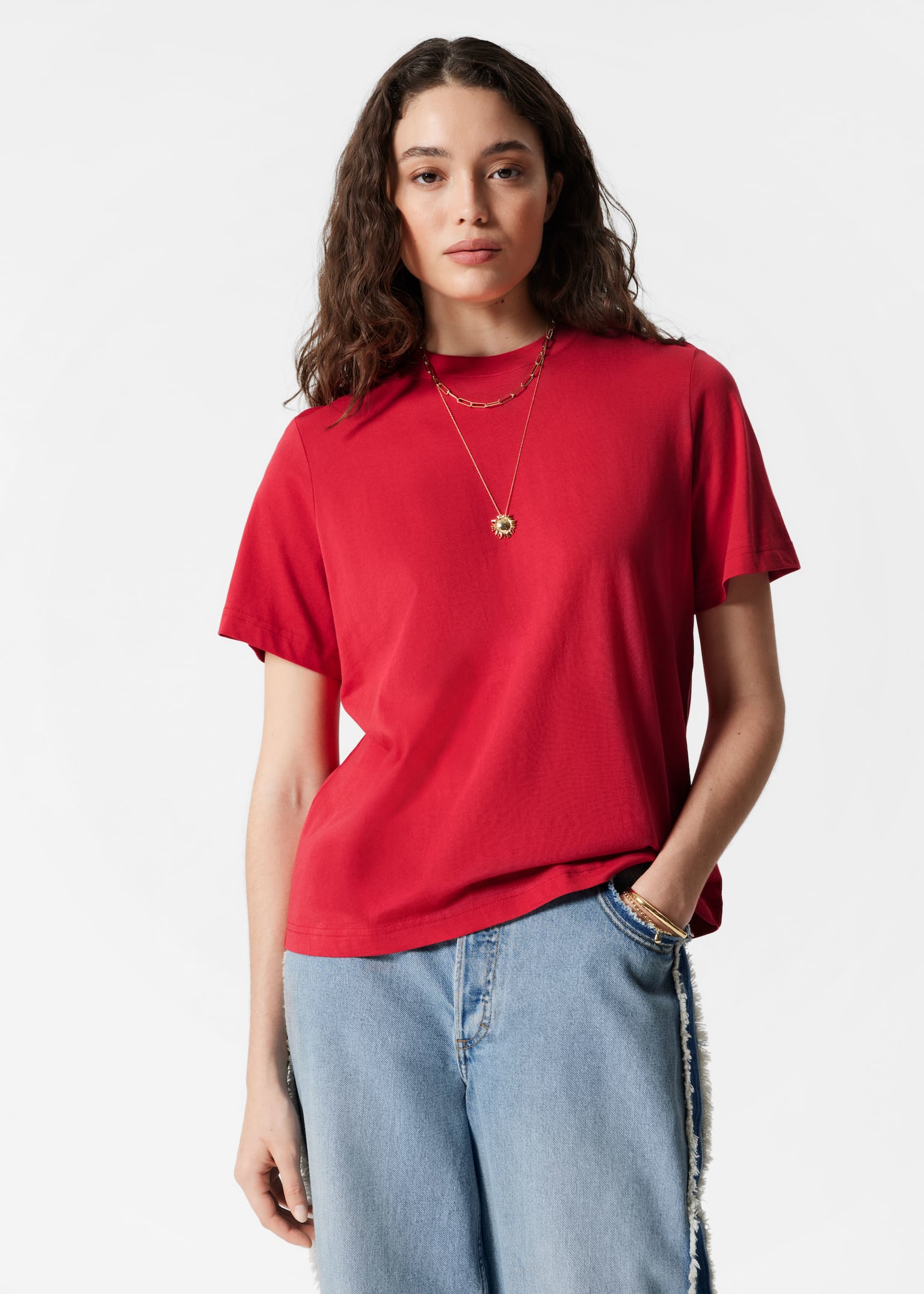 Crewneck T-Shirt - Red/White/Mole/Dark Grey Melange/Light Green/Black/Dark Brown/Dusty Blue - 1