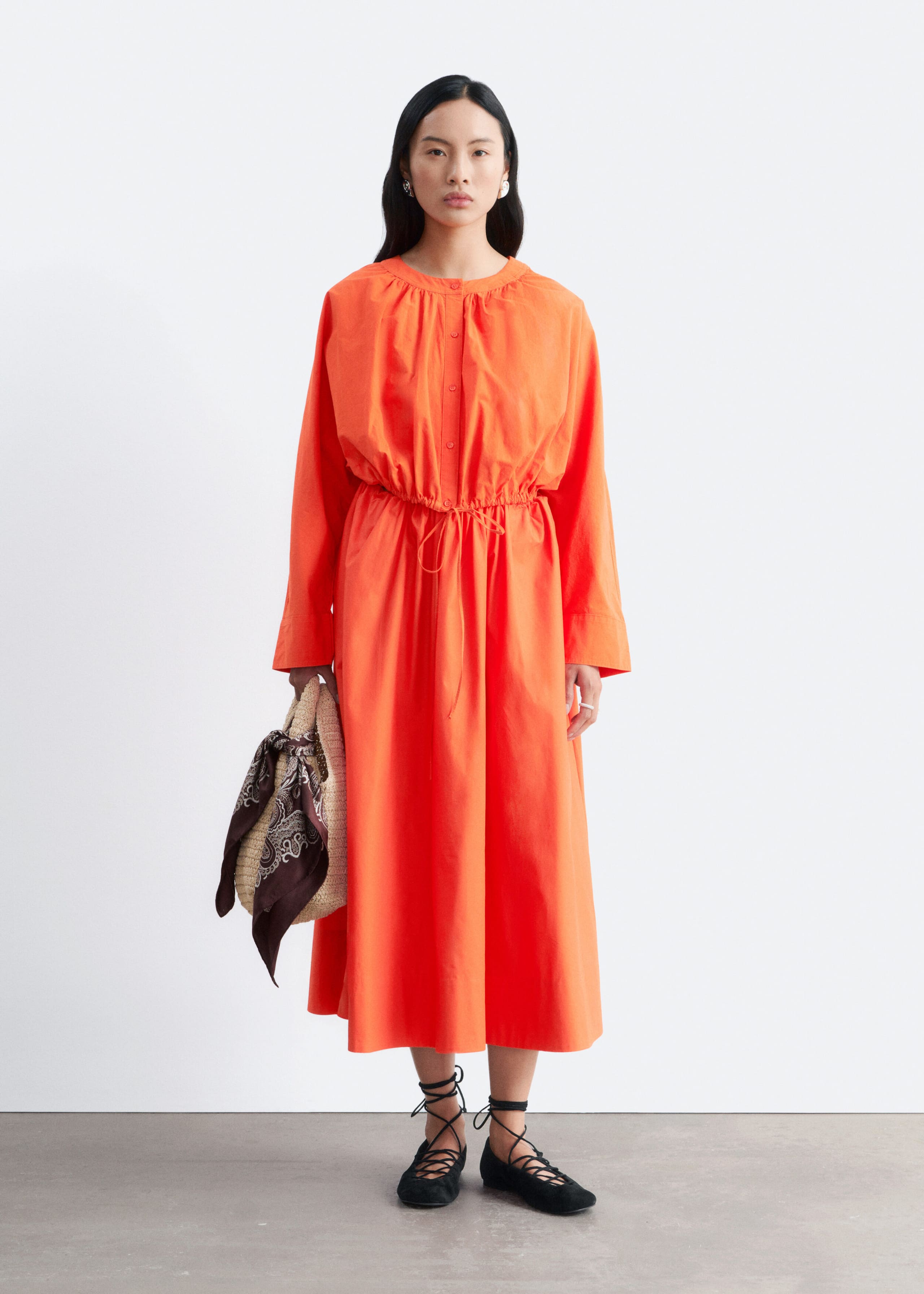 Gathered Cropped Blouse - Bright Orange - Lookbook