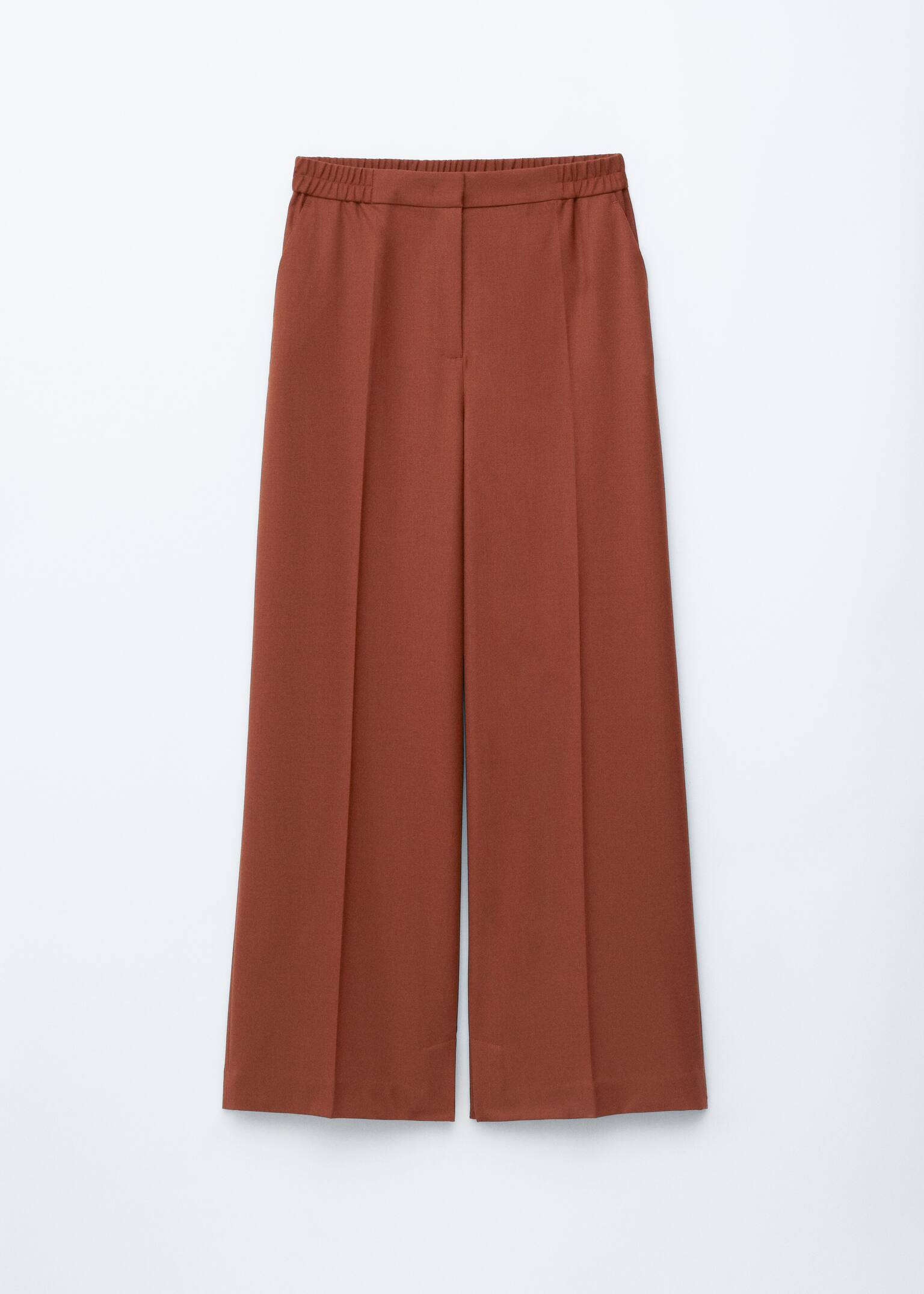 Pantaloni din lână cu dungă presată - Maro Ruginiu - 2