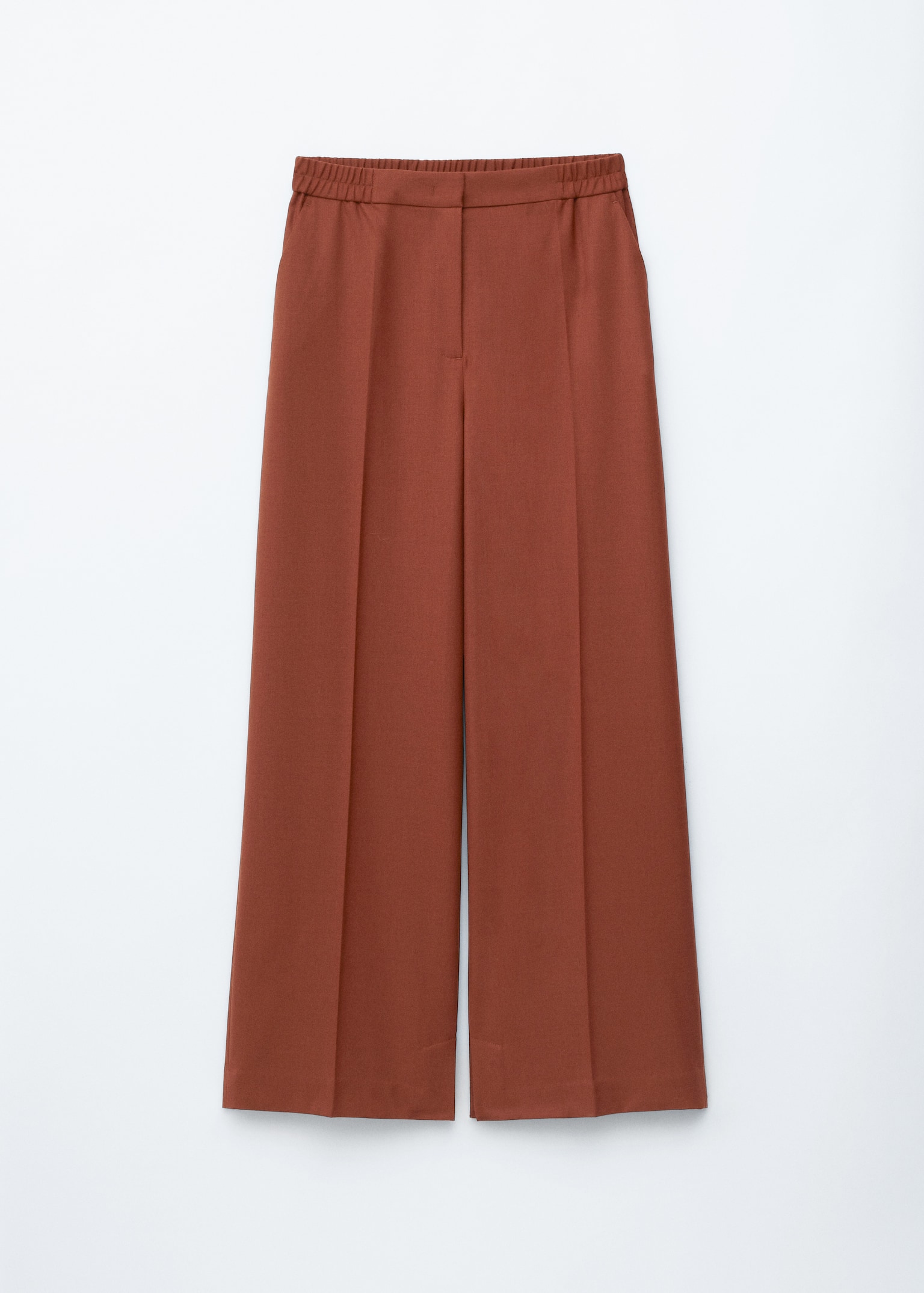 Wollen broek met persvouwen - Roestbruin