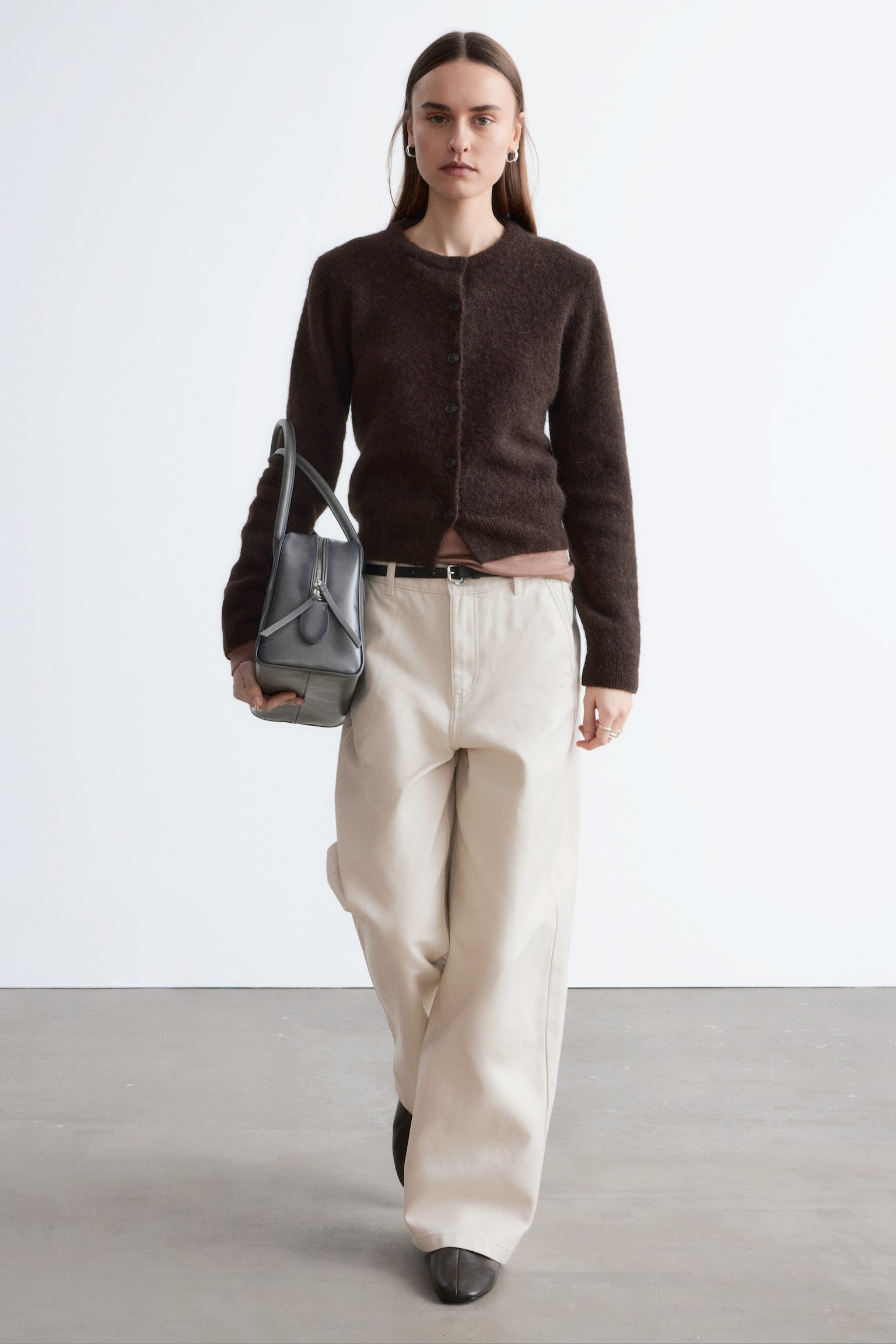 Pantaloni largi din bumbac - Off-White/Maro Ruginiu - 6