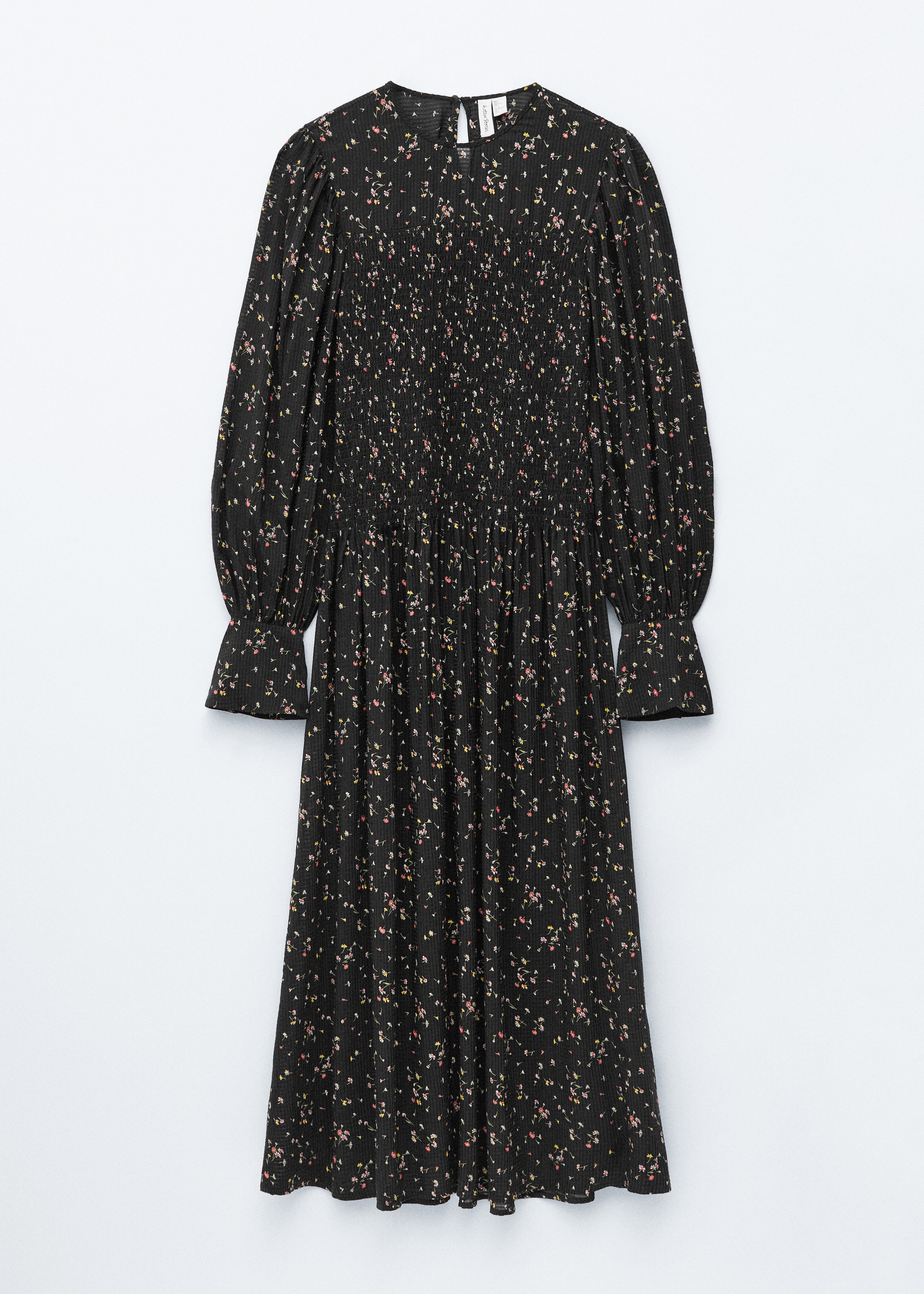 Smocked Balloon-Sleeve Midi Dress