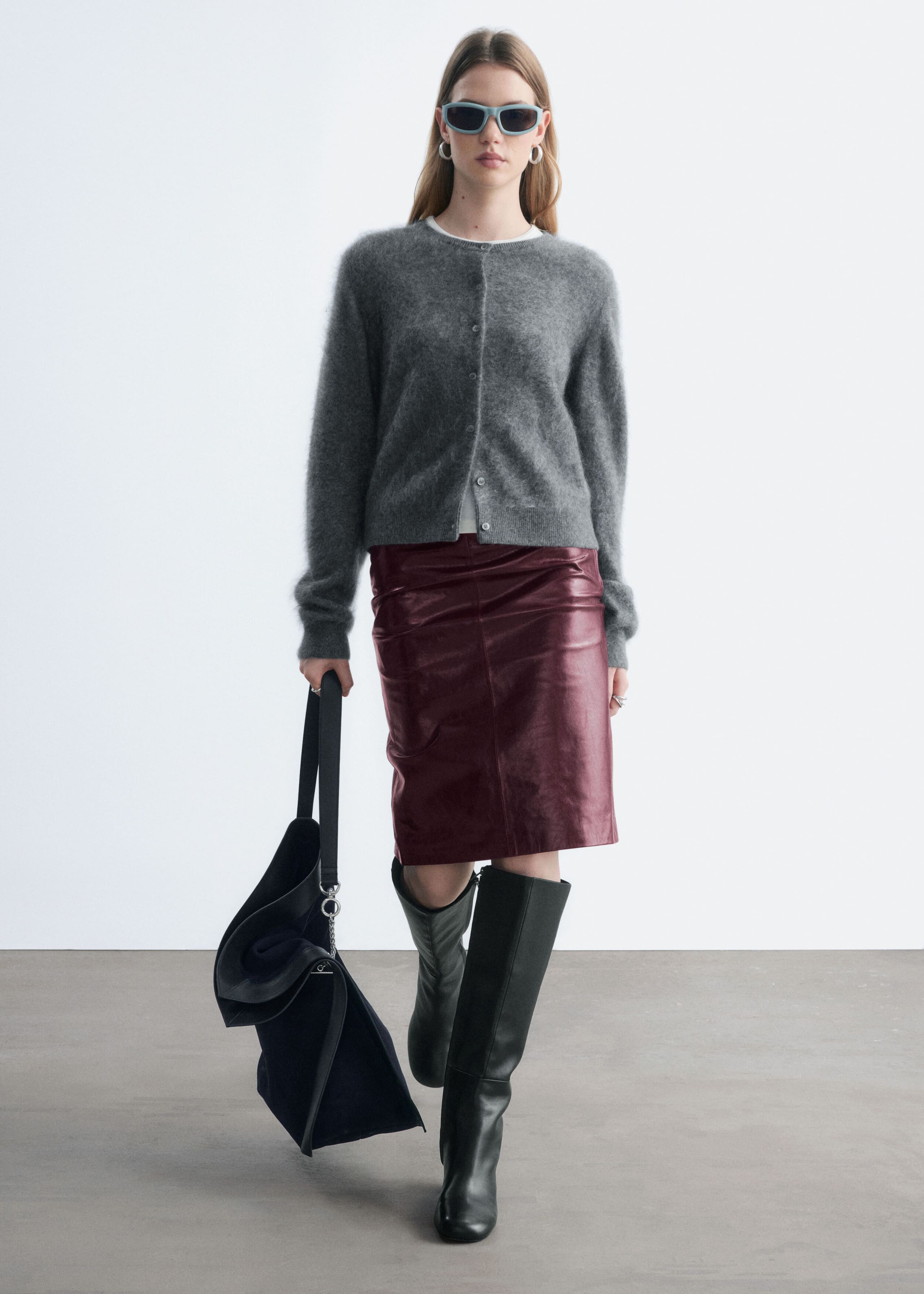 Gonna a tubino in nappa - Bordeaux - Lookbook