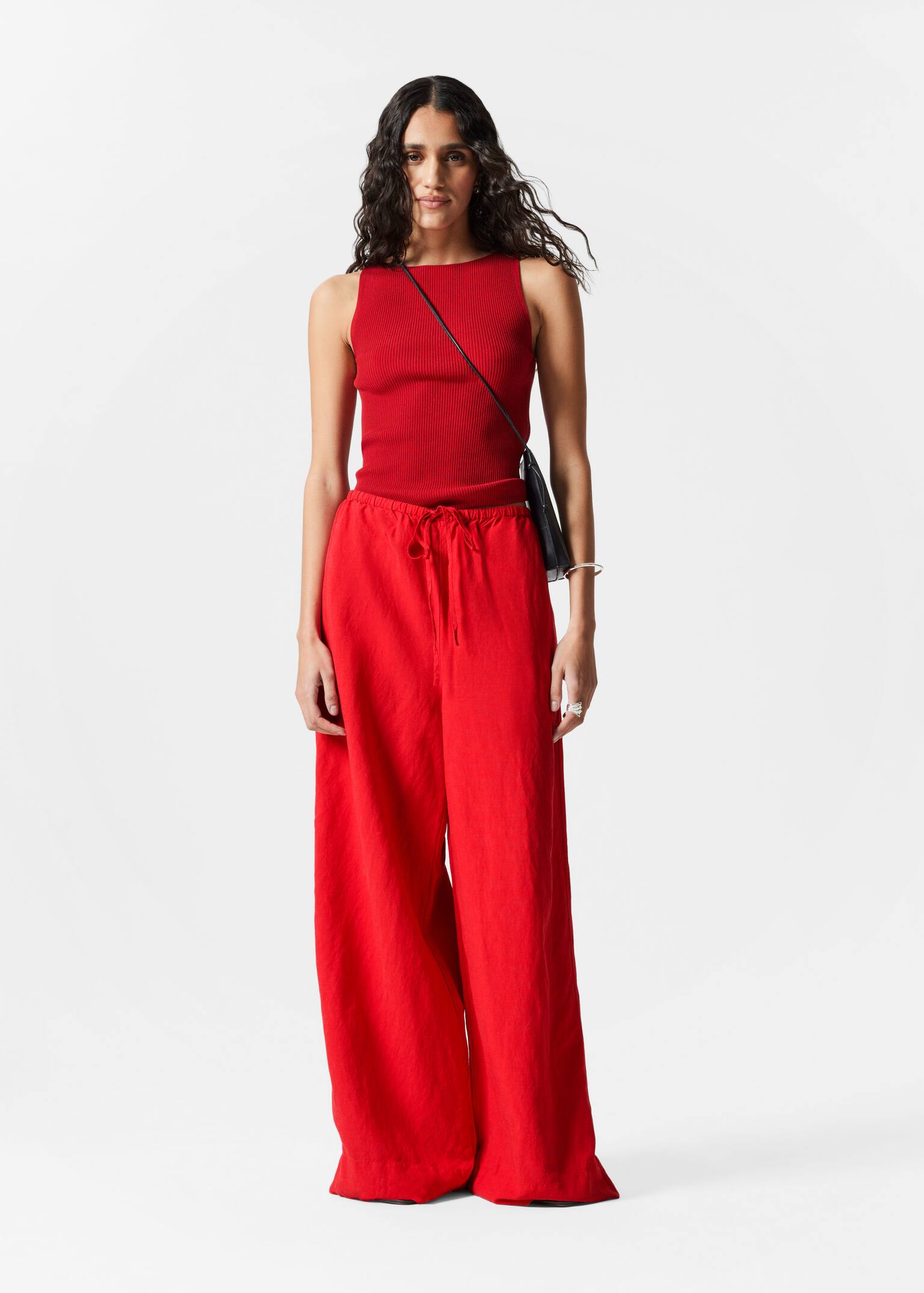 Pantalon décontracté à cordon de serrage - Rouge/Imprimé blanc/noir/Noir