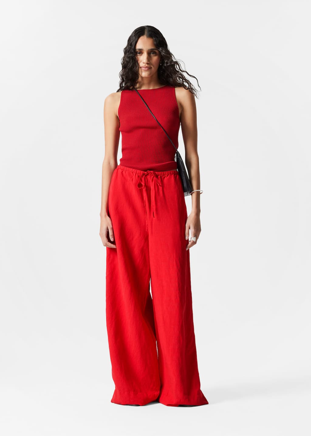 Luźne wiązane spodnie – Biały – Lookbook