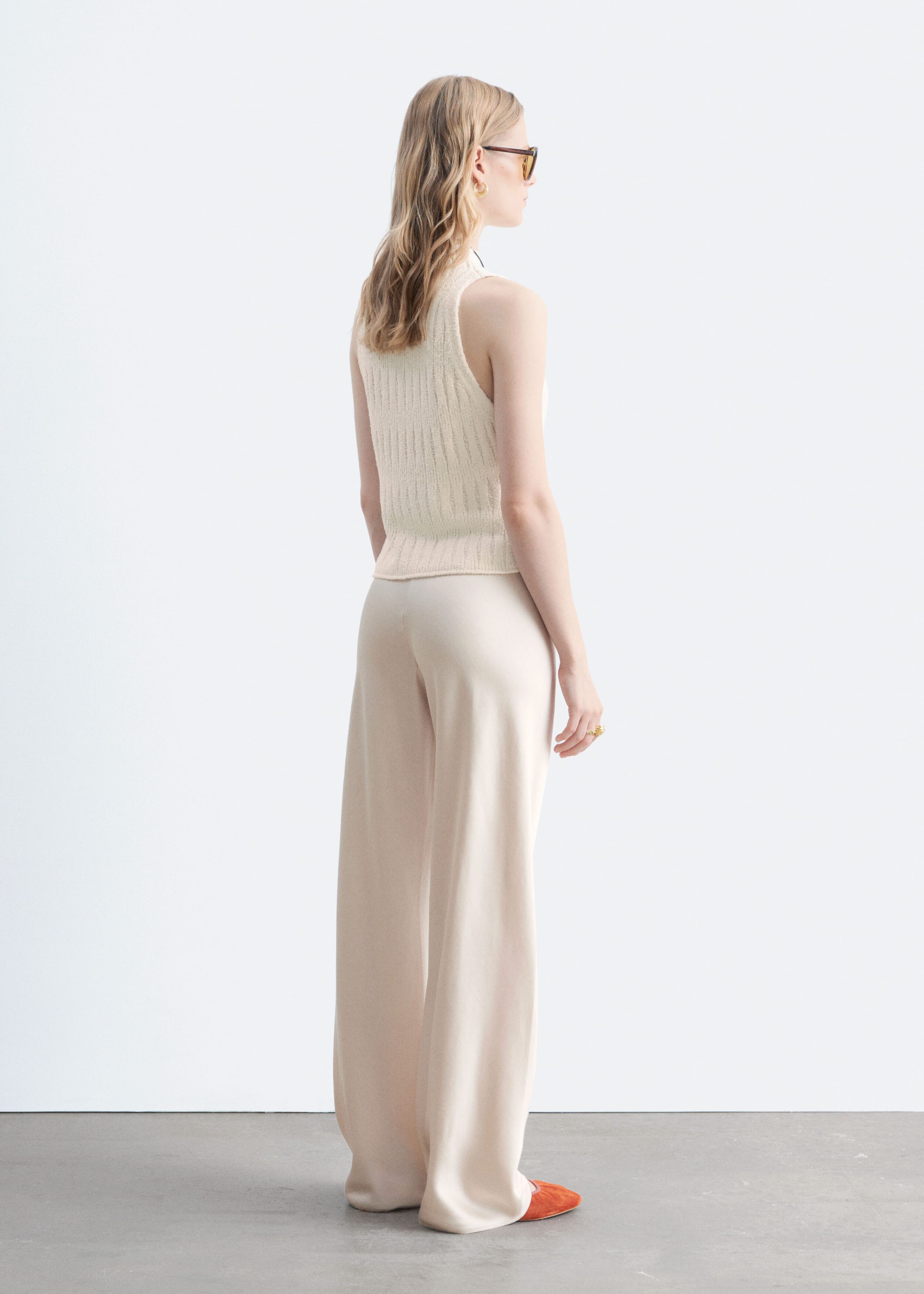 Satin Pull-On Trousers - Beige - Lookbook