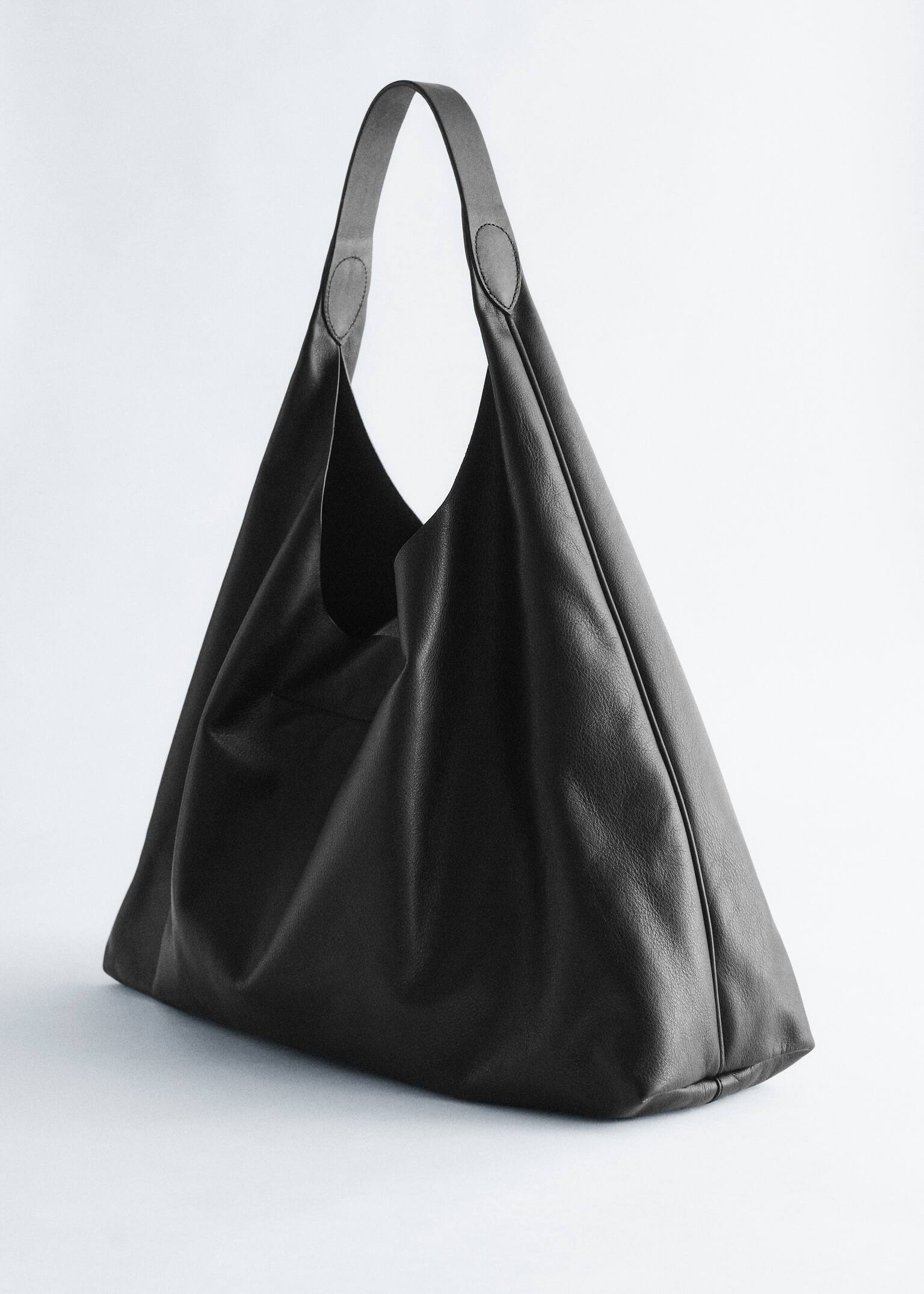 Extra-Large Leather Tote Bag - Black/Dark Grey - 4
