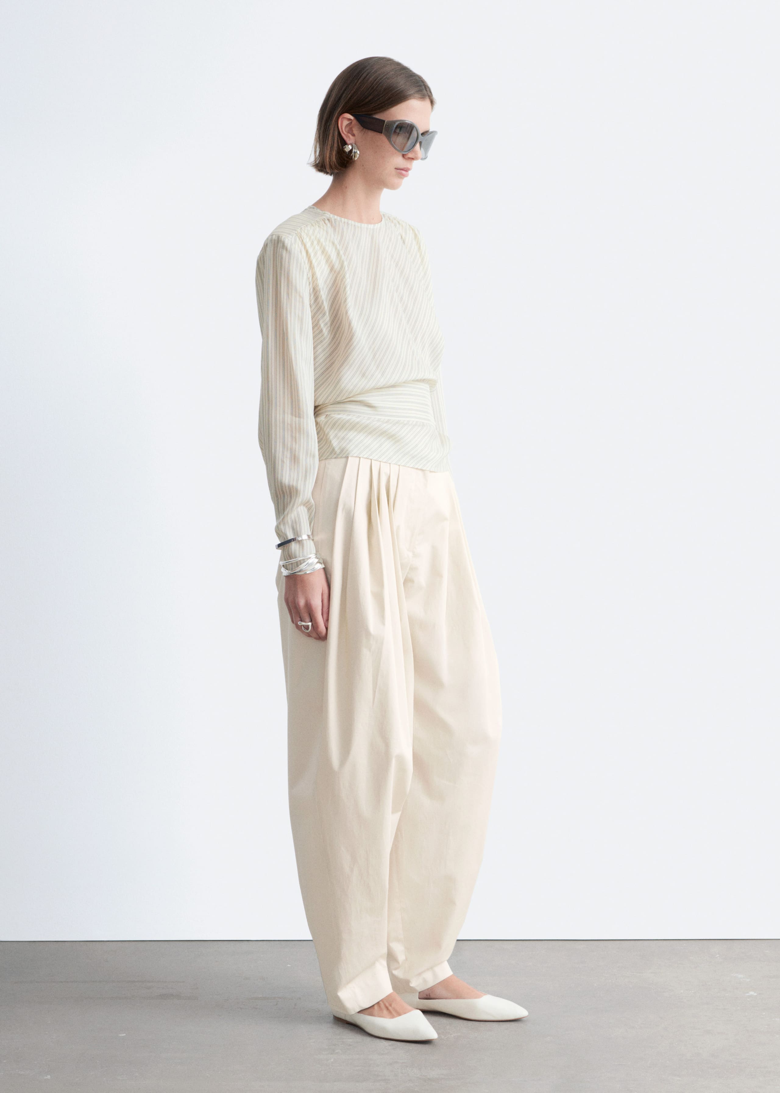 Image of Gathered Tie-Belt Blouse