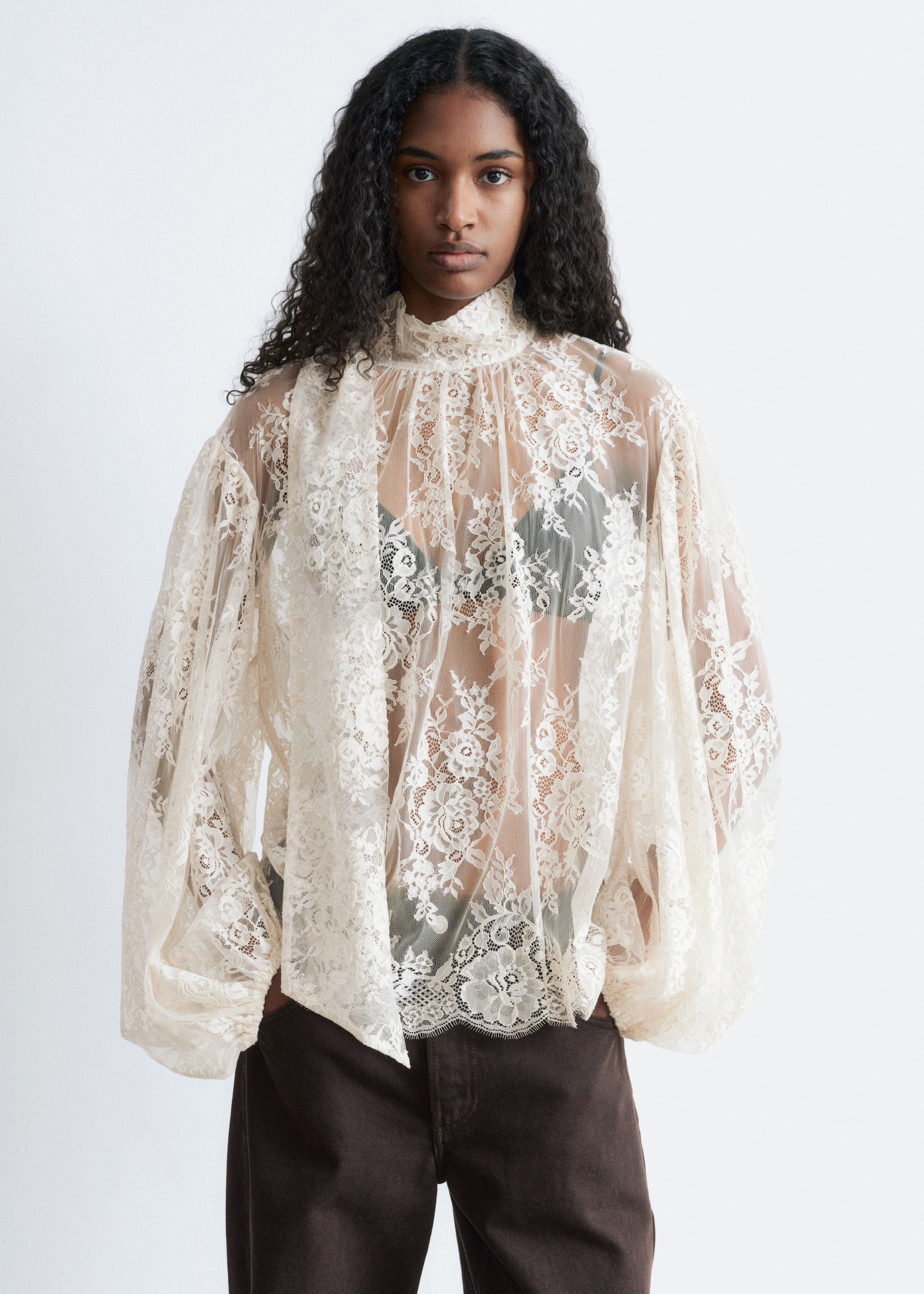 Lace Bow-Ribbon Blouse - White - Blouses - & Other Stories US