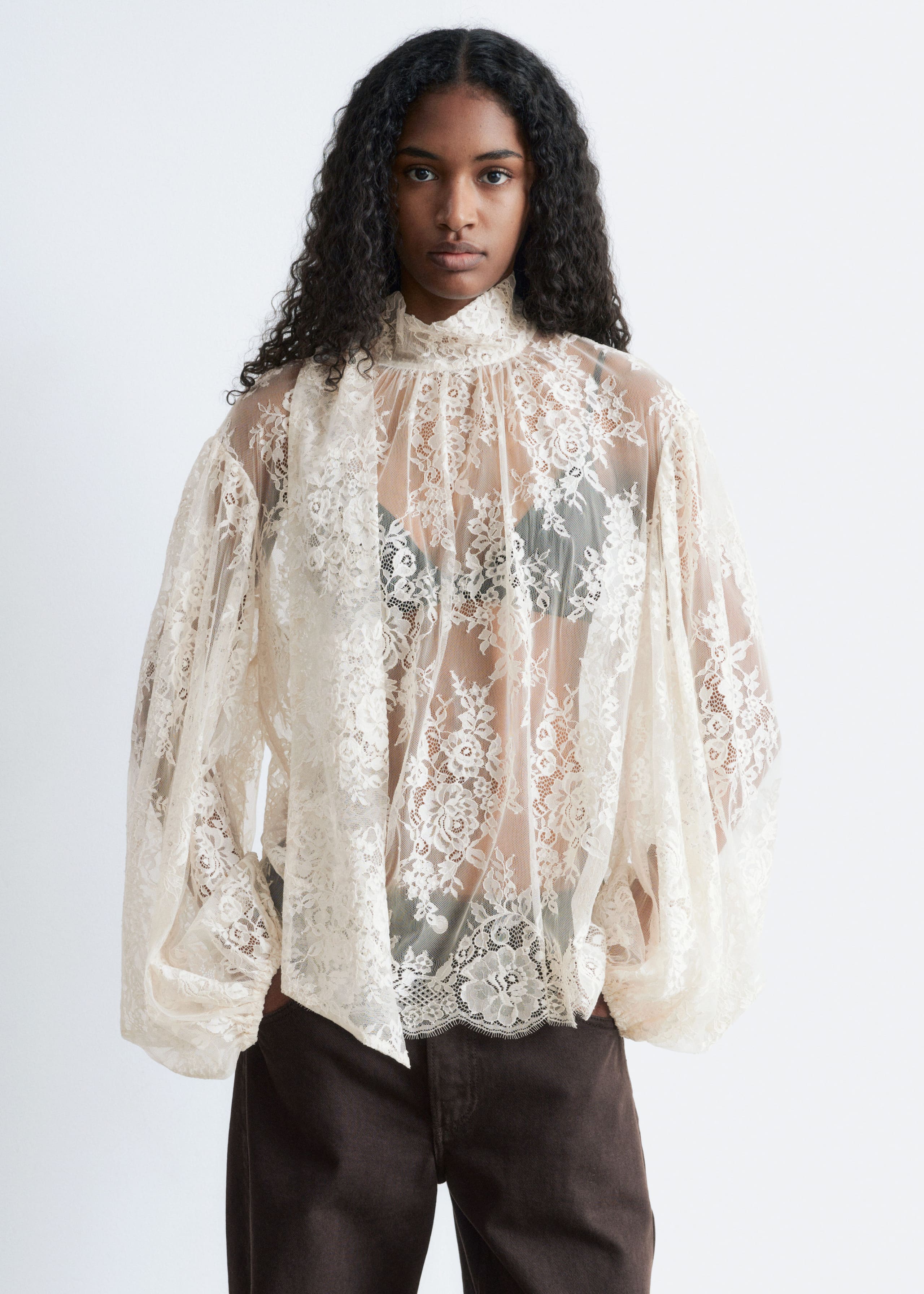 Image of Lace Bow-Ribbon Blouse