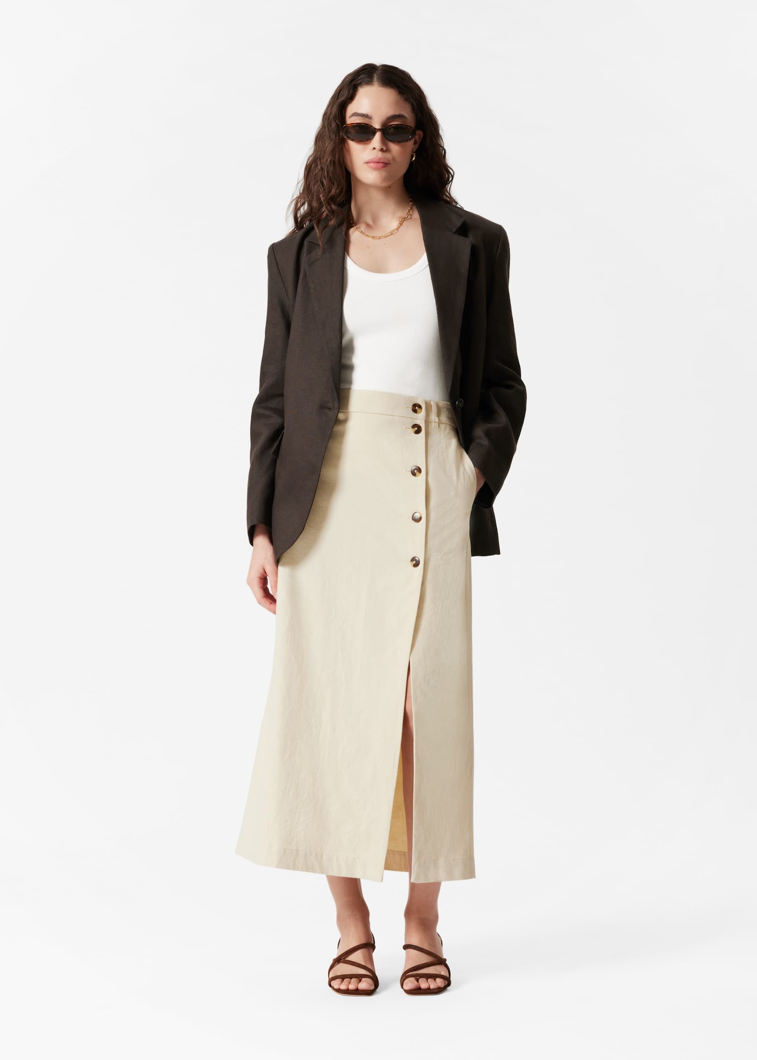 Gonna midi a trapezio - Beige/Nero