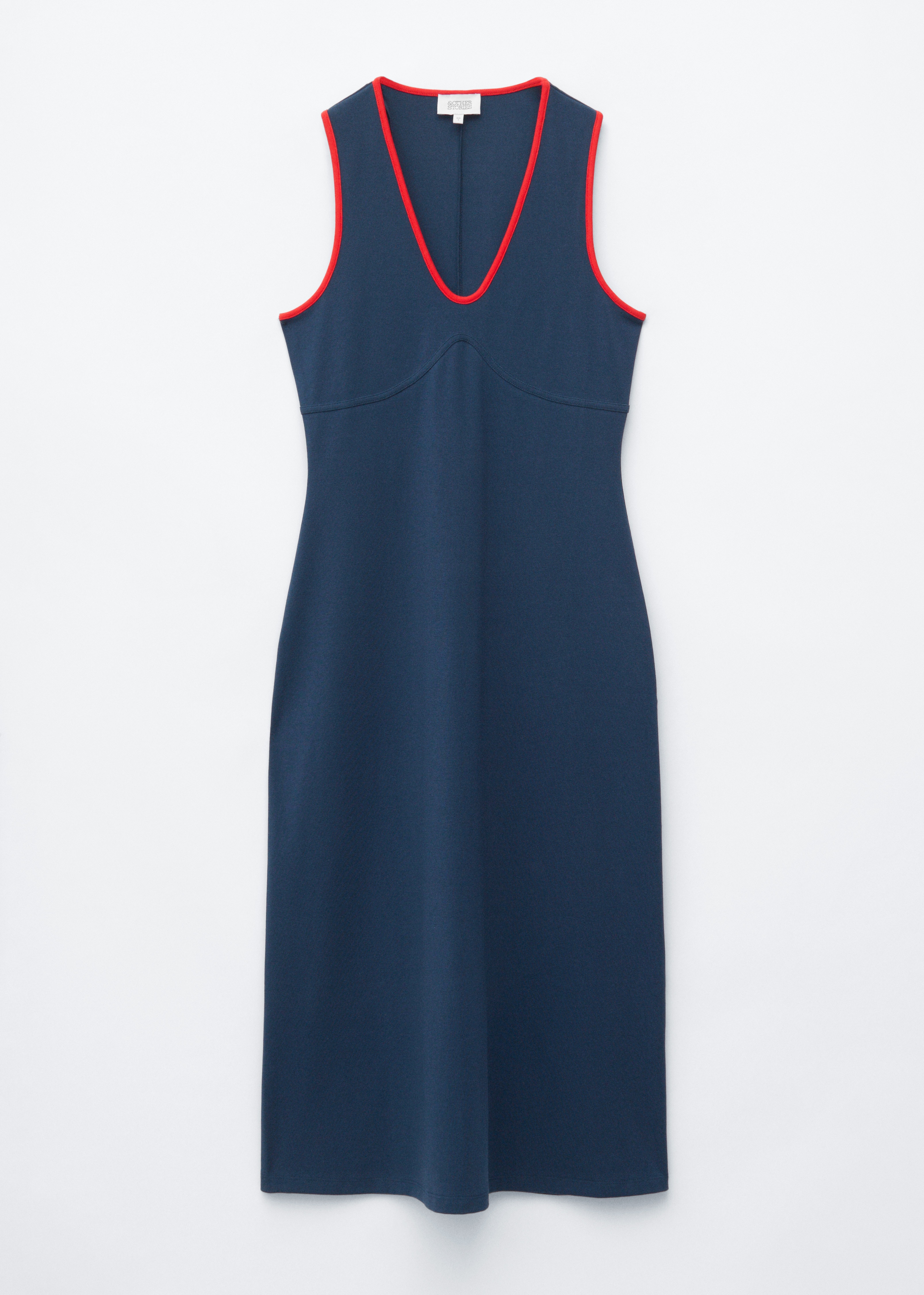 Abito midi con scollo a U - Blu scuro/Rosso/Rosso
