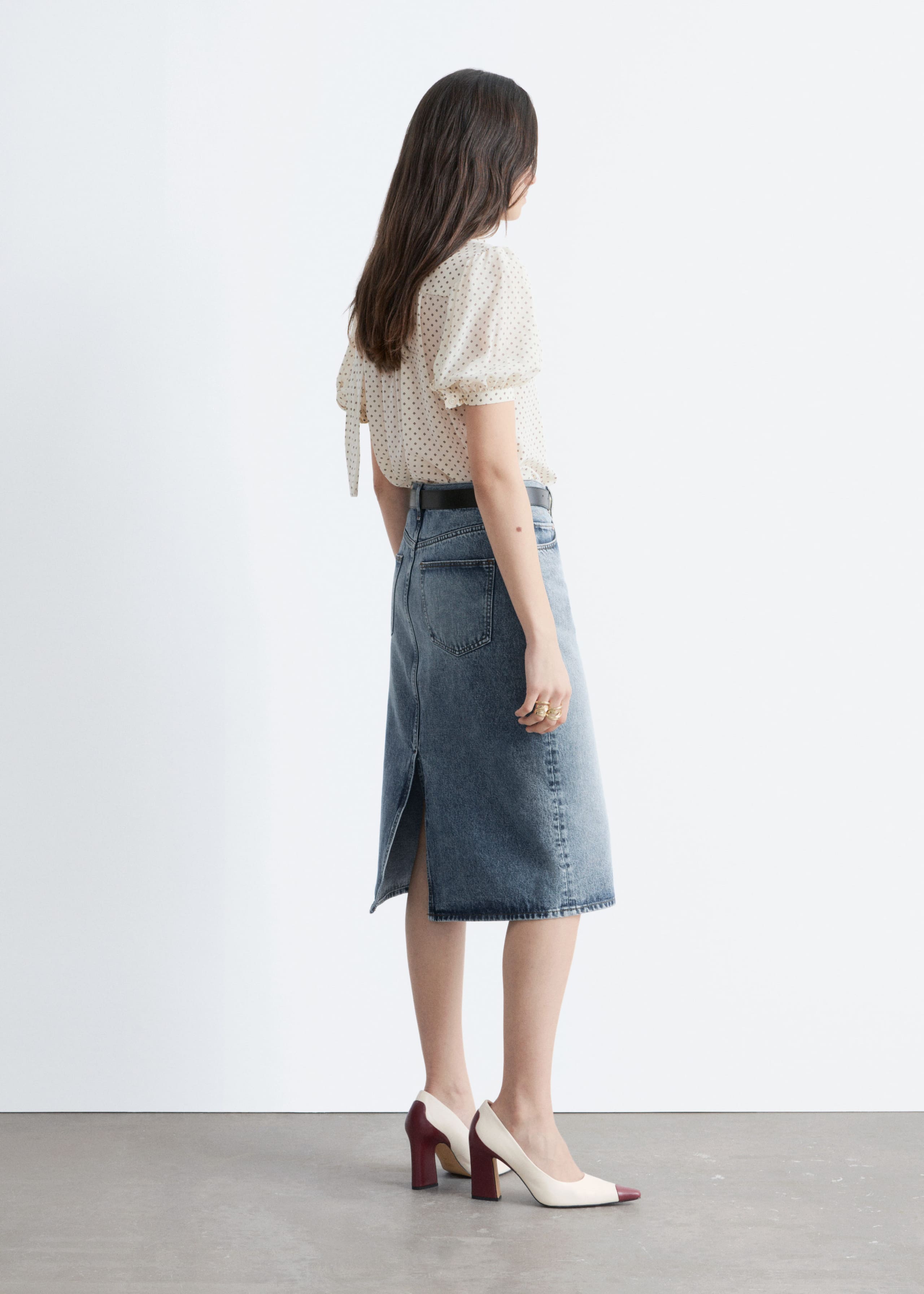 Image of Printed Tie-Neck Silk Blouse