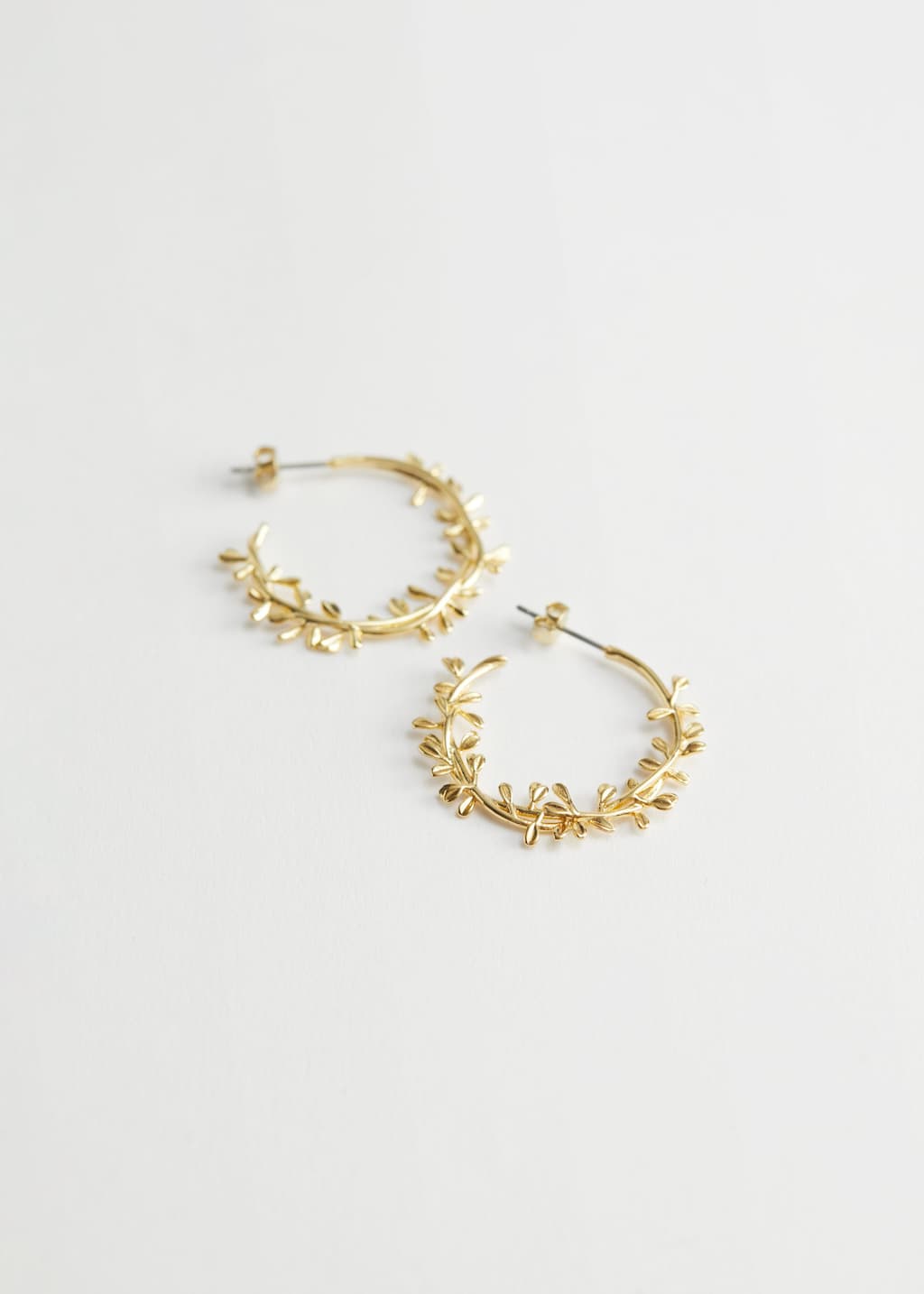 Floral Embossed Open Hoop Earrings - Gold - Still Life