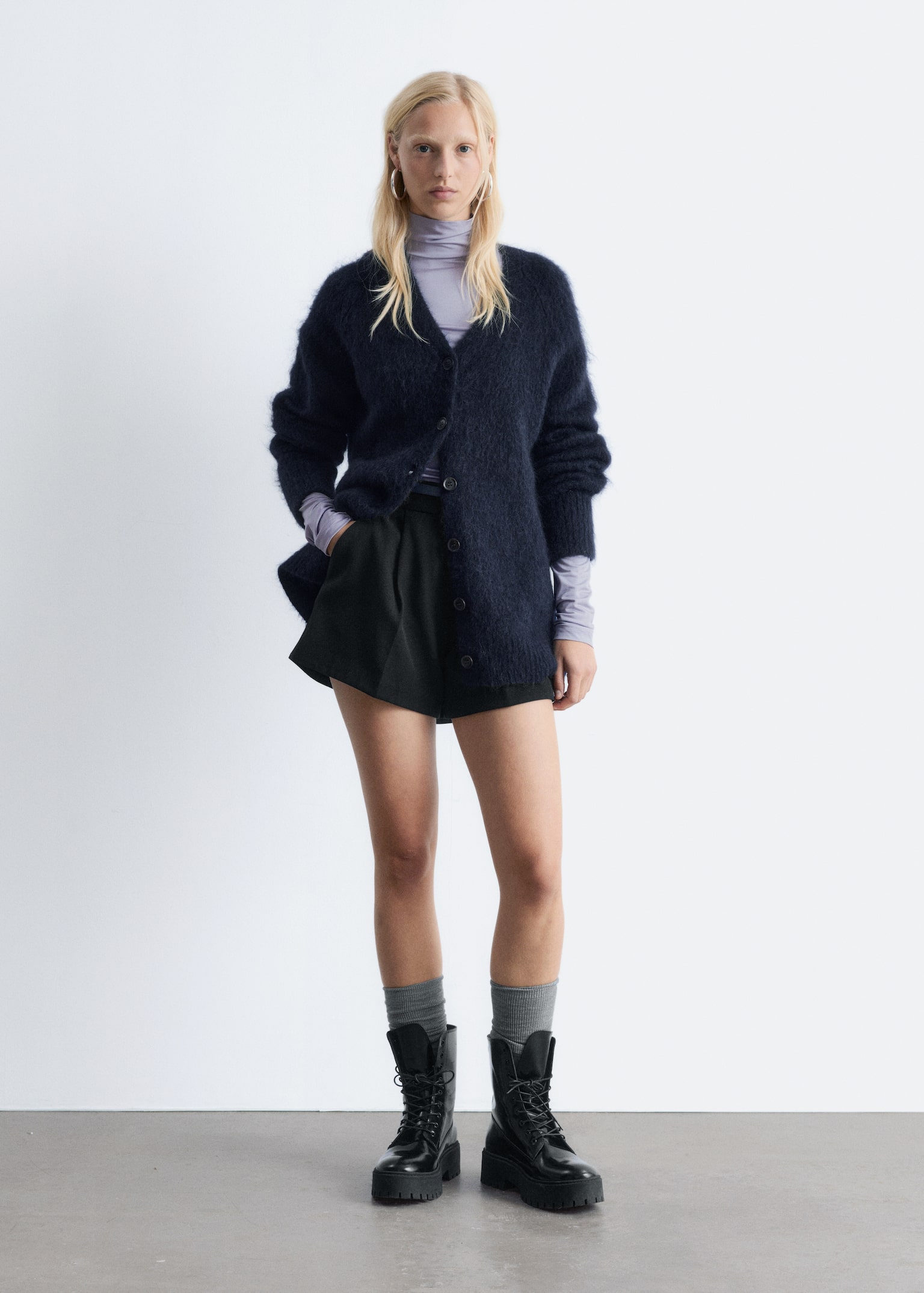 Lange Strickjacke aus Mohair-Mix - Dunkelblau - 4