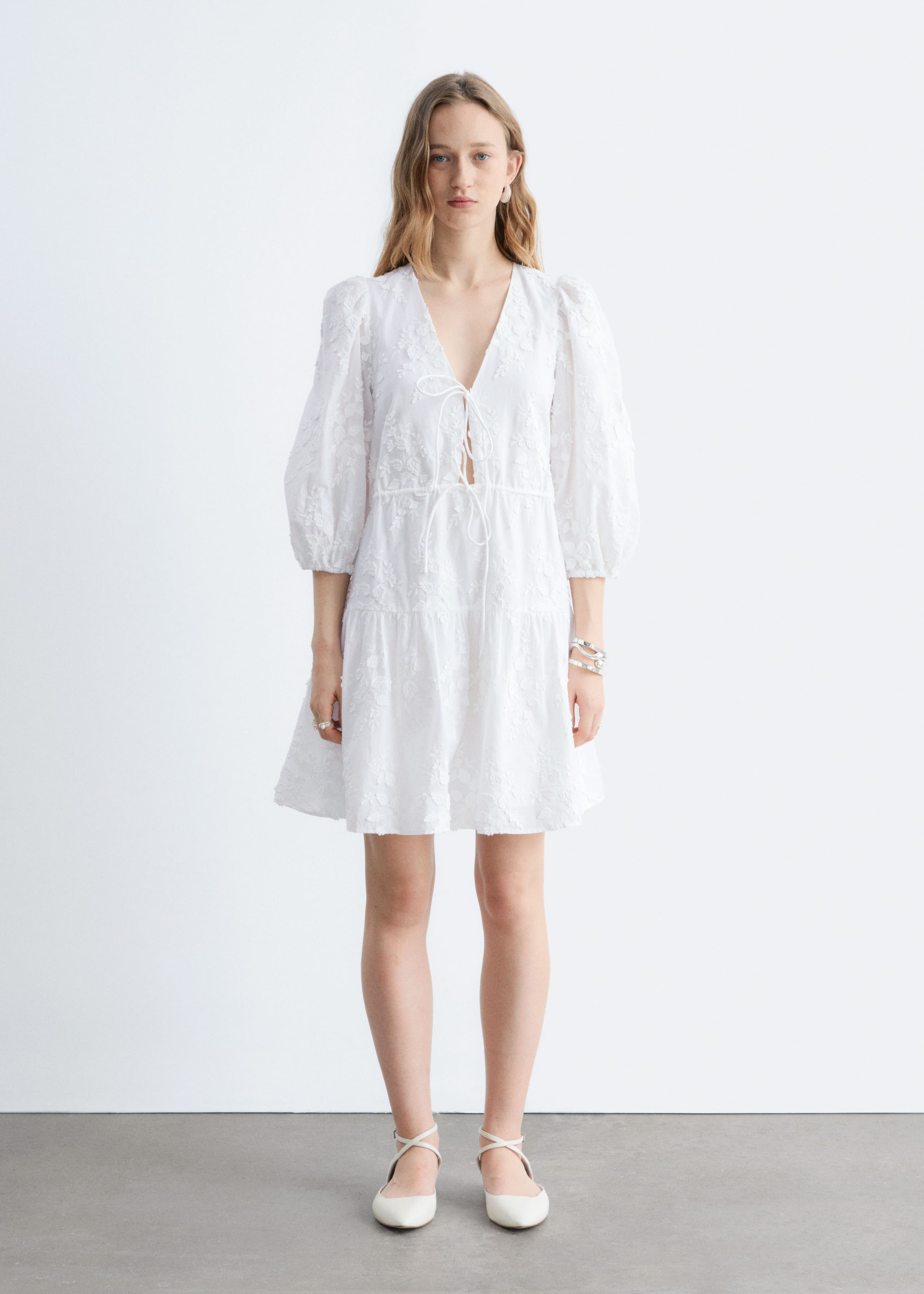 Embroidered Mini Dress - Cream - Lookbook