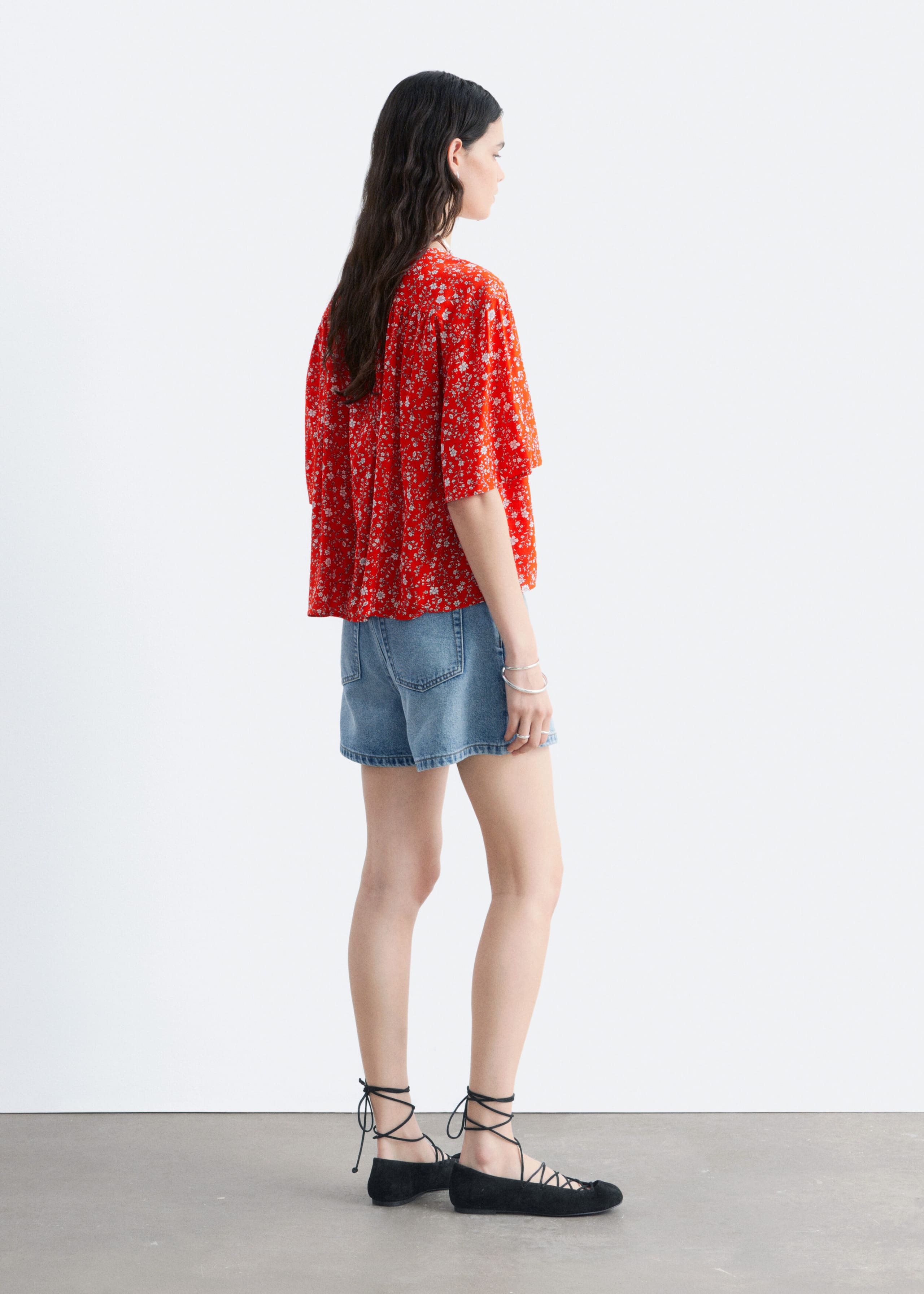 Gathered Crepe Blouse - Red/Floral - Lookbook