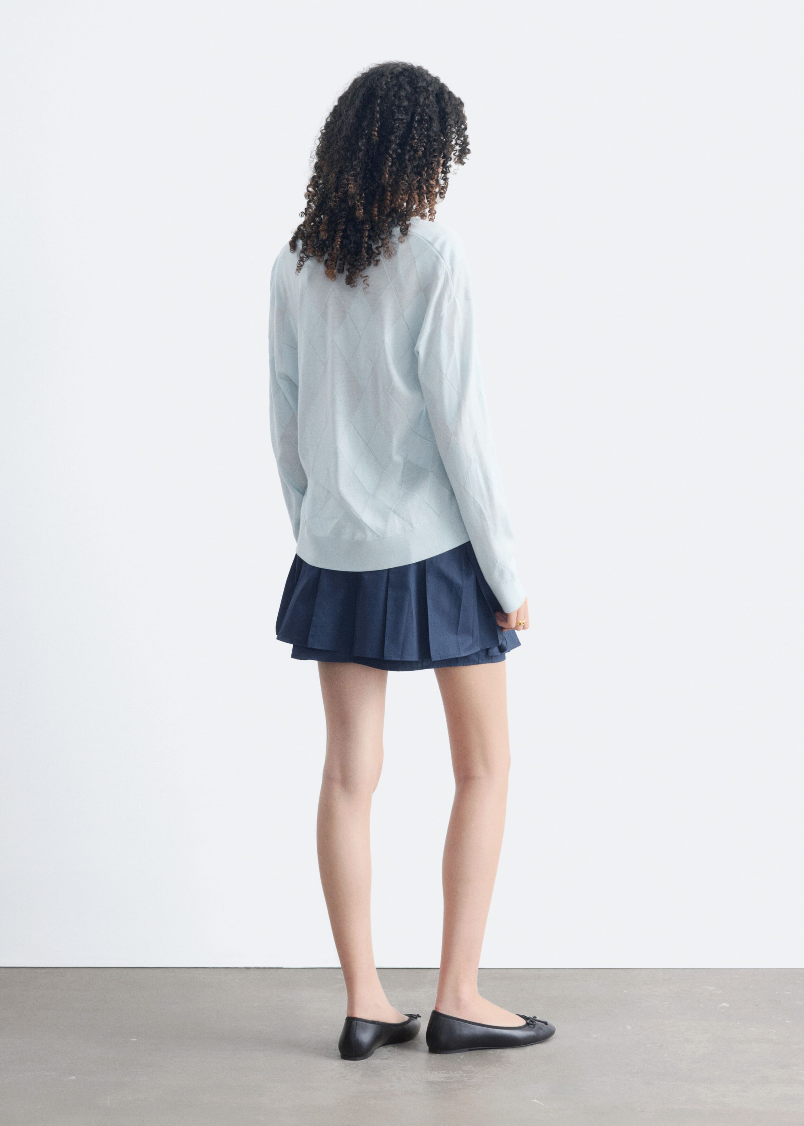 Deep V-Neck Wool Jumper - Light Blue - Lookbook