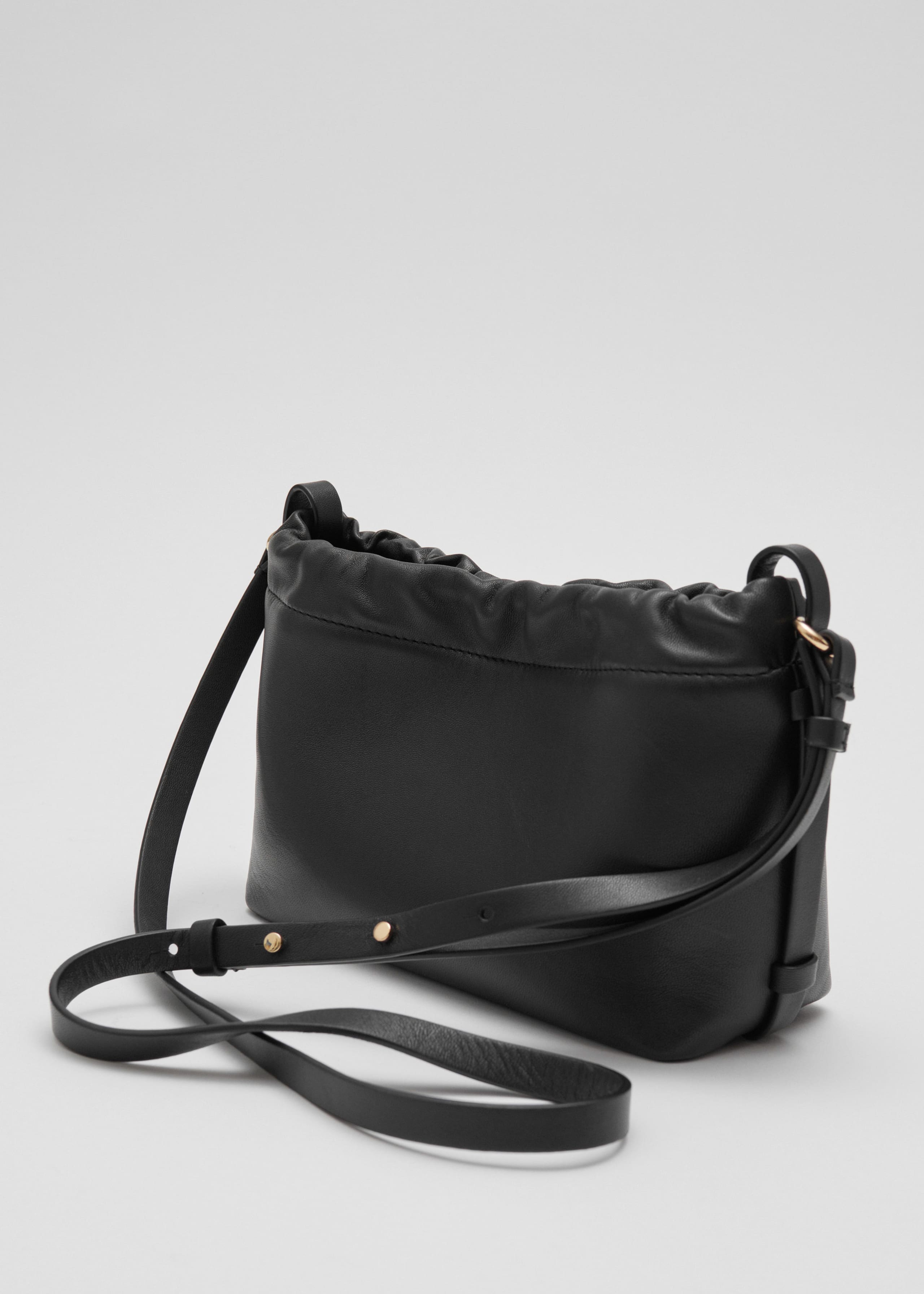 Leather Drawstring Tote - Black - Still Life