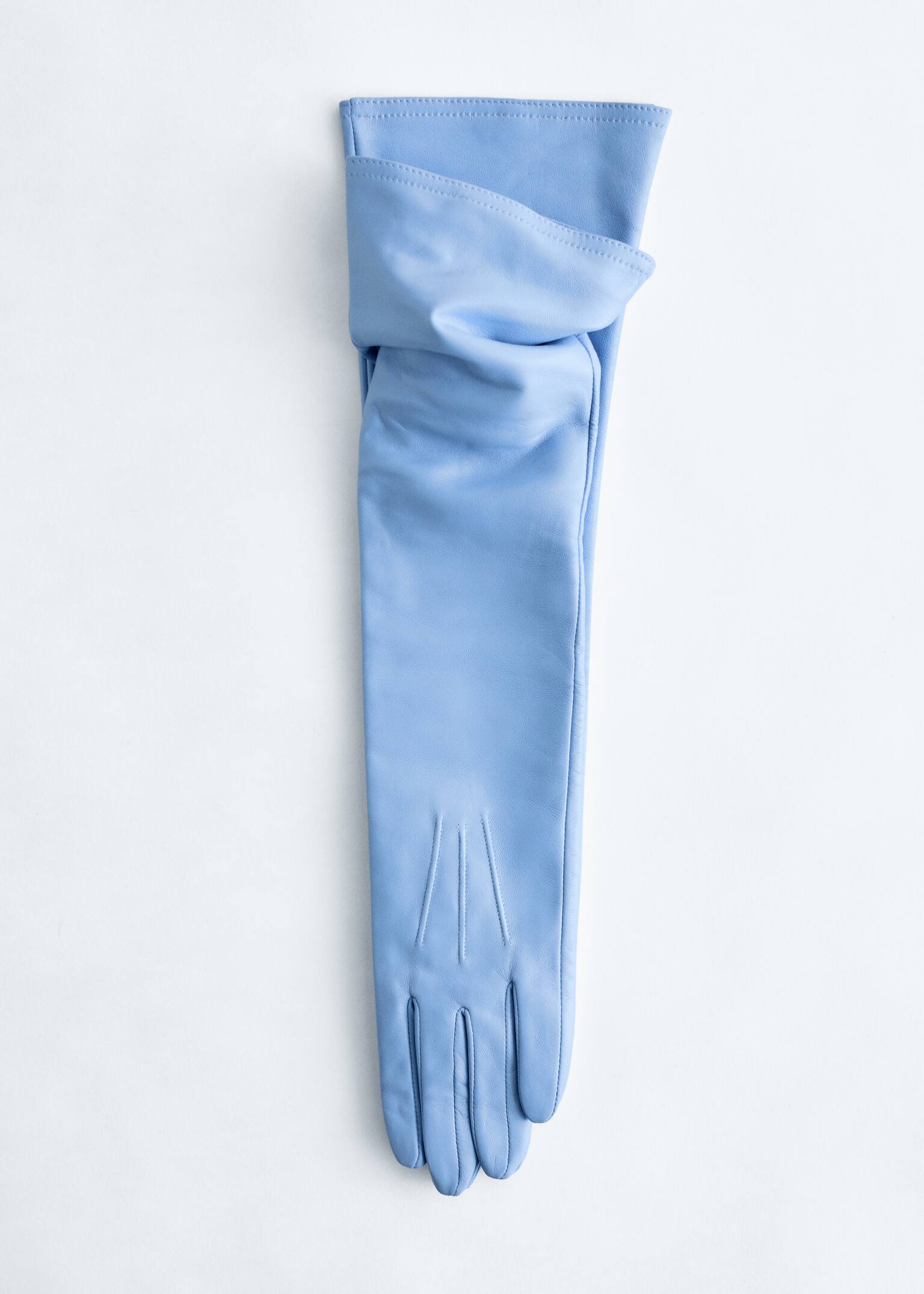 Long Leather Gloves - Light Blue/Greige - 3