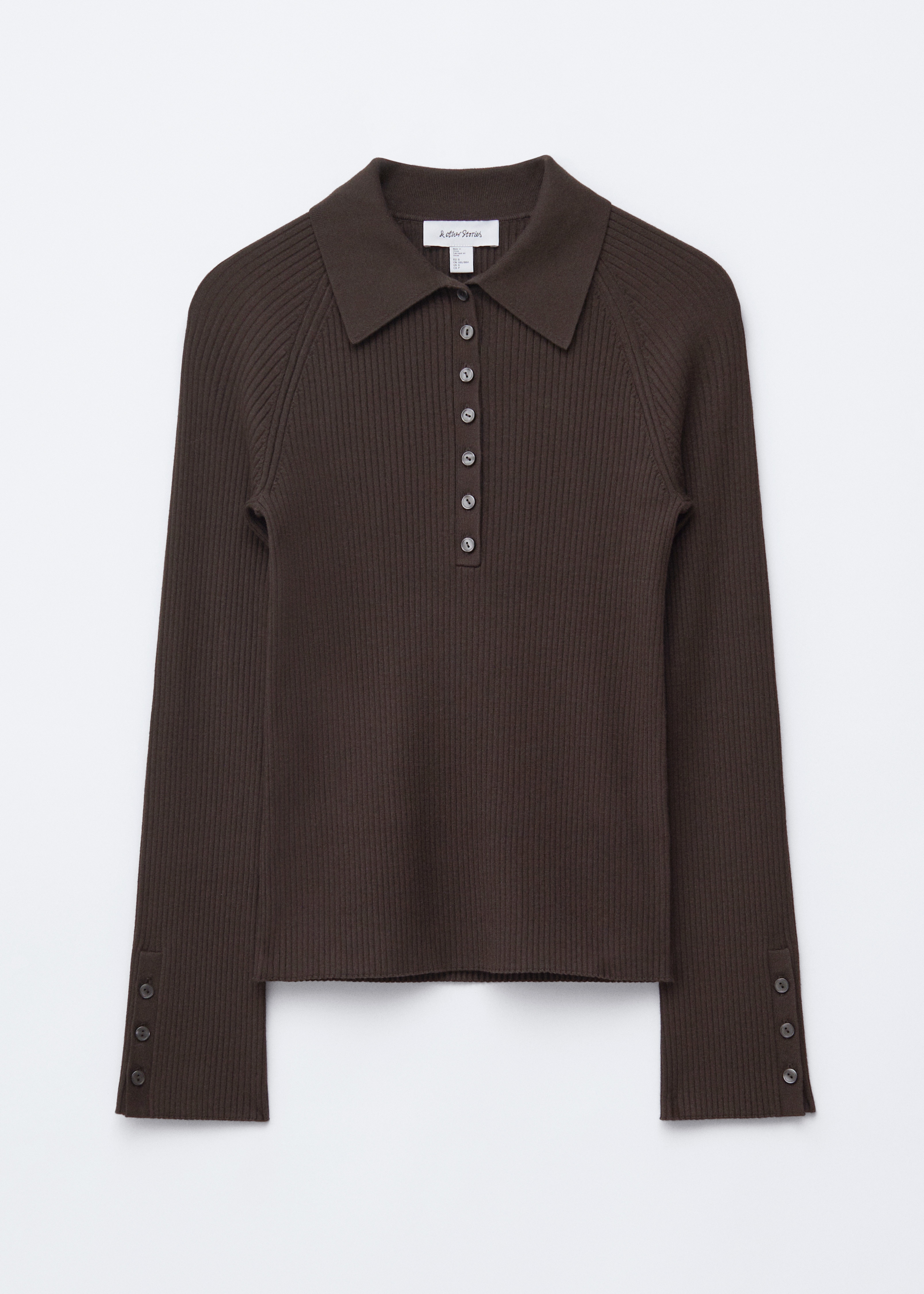 Rib-Knit Polo Shirt - Dark Brown/Light Blue/Caramel Brown