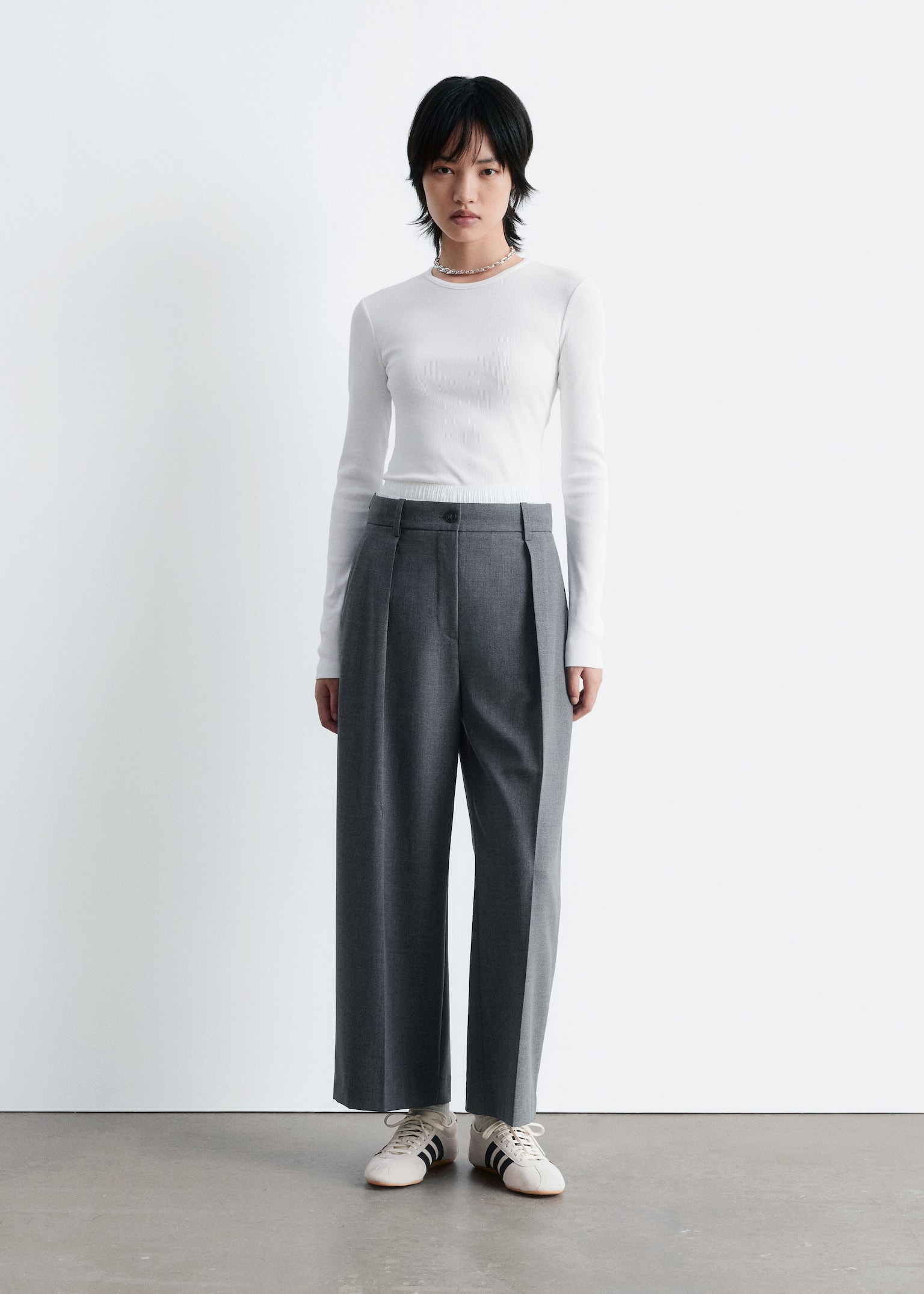 Top w prążki z długim rękawem - Biały/Black - 5