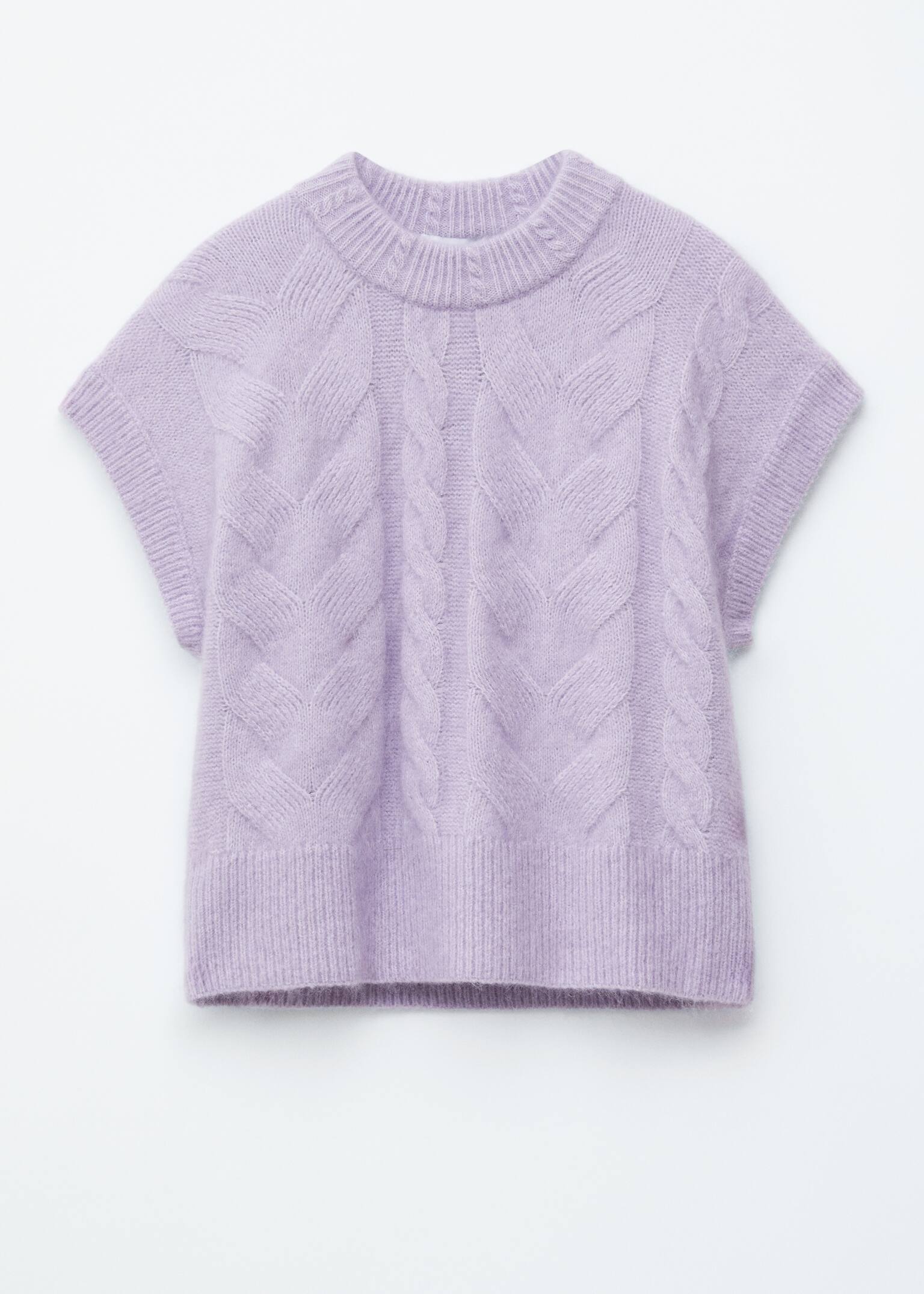 Chaleco en mezcla de mohair y punto trenzado - Morado pastel