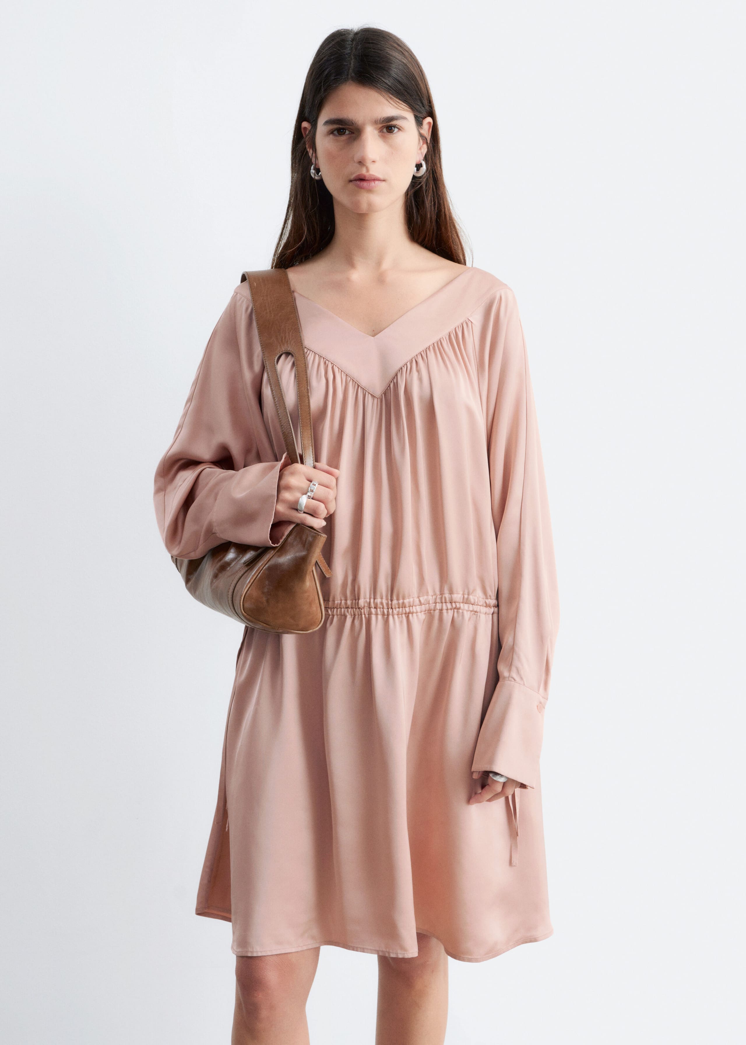 Image of Drawstring V-Neck Mini Dress