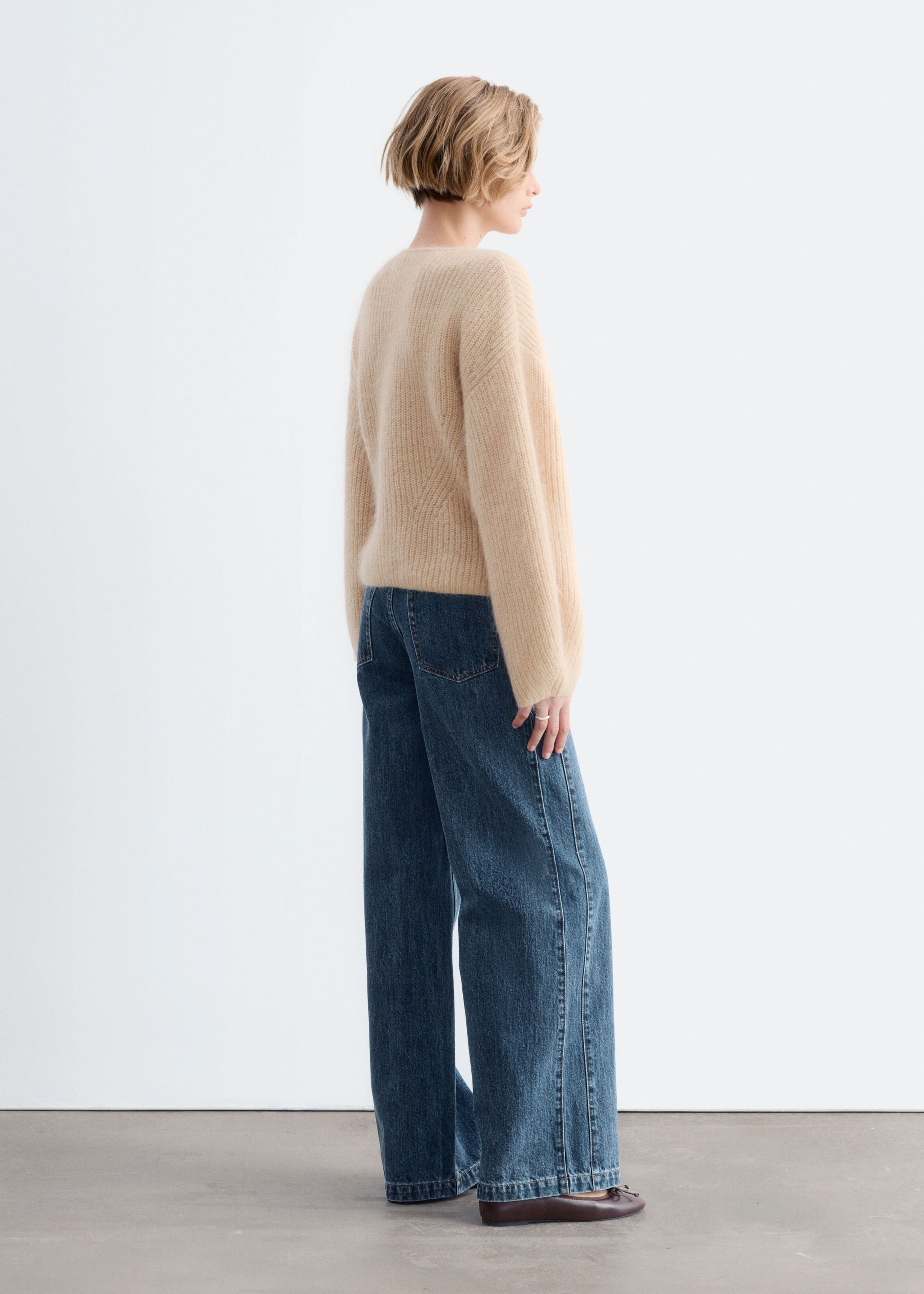 Mohair Blend Wrap Front Jumper - Beige - Lookbook