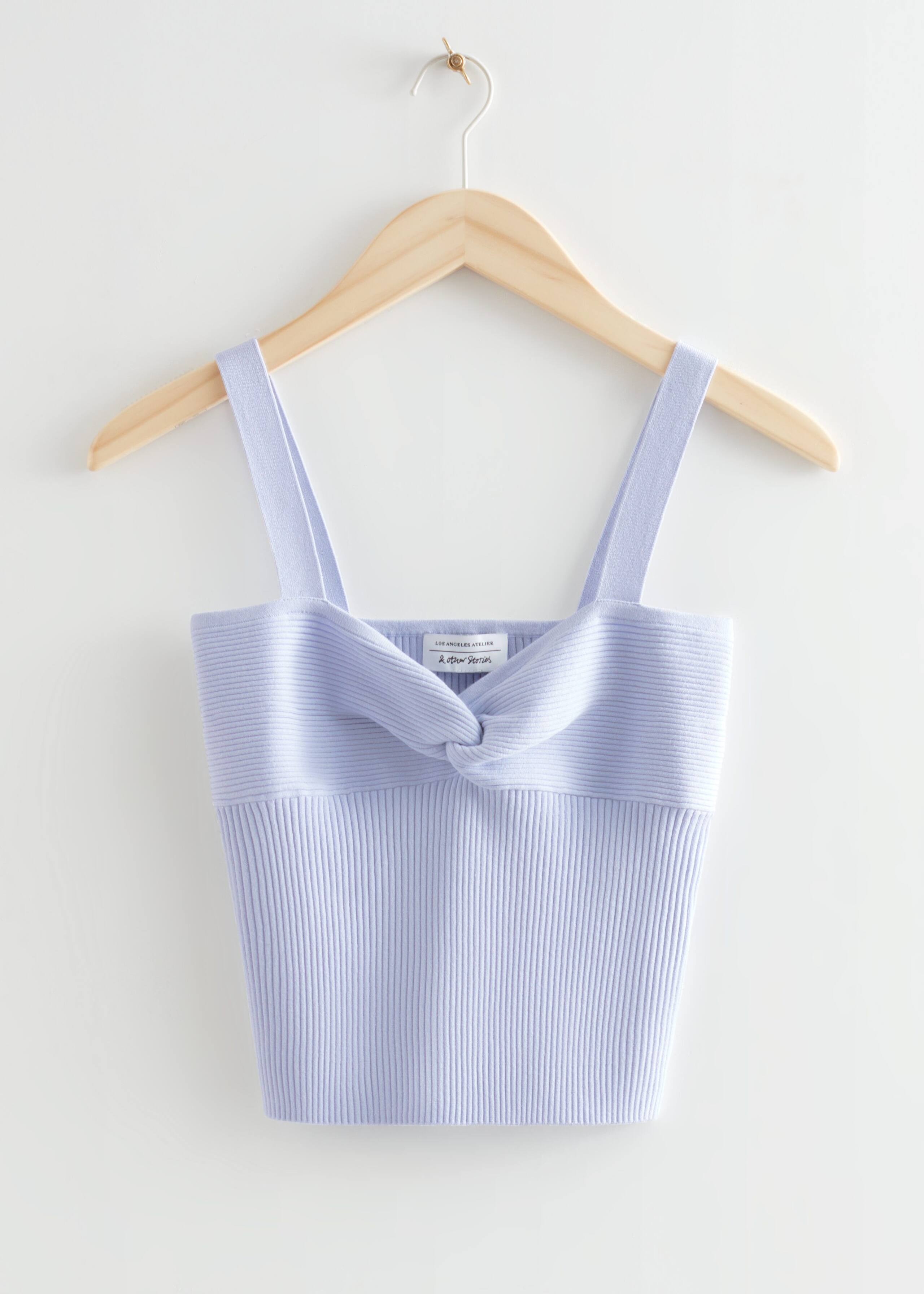 Knot Front Rib Knit Top - Black - Still Life