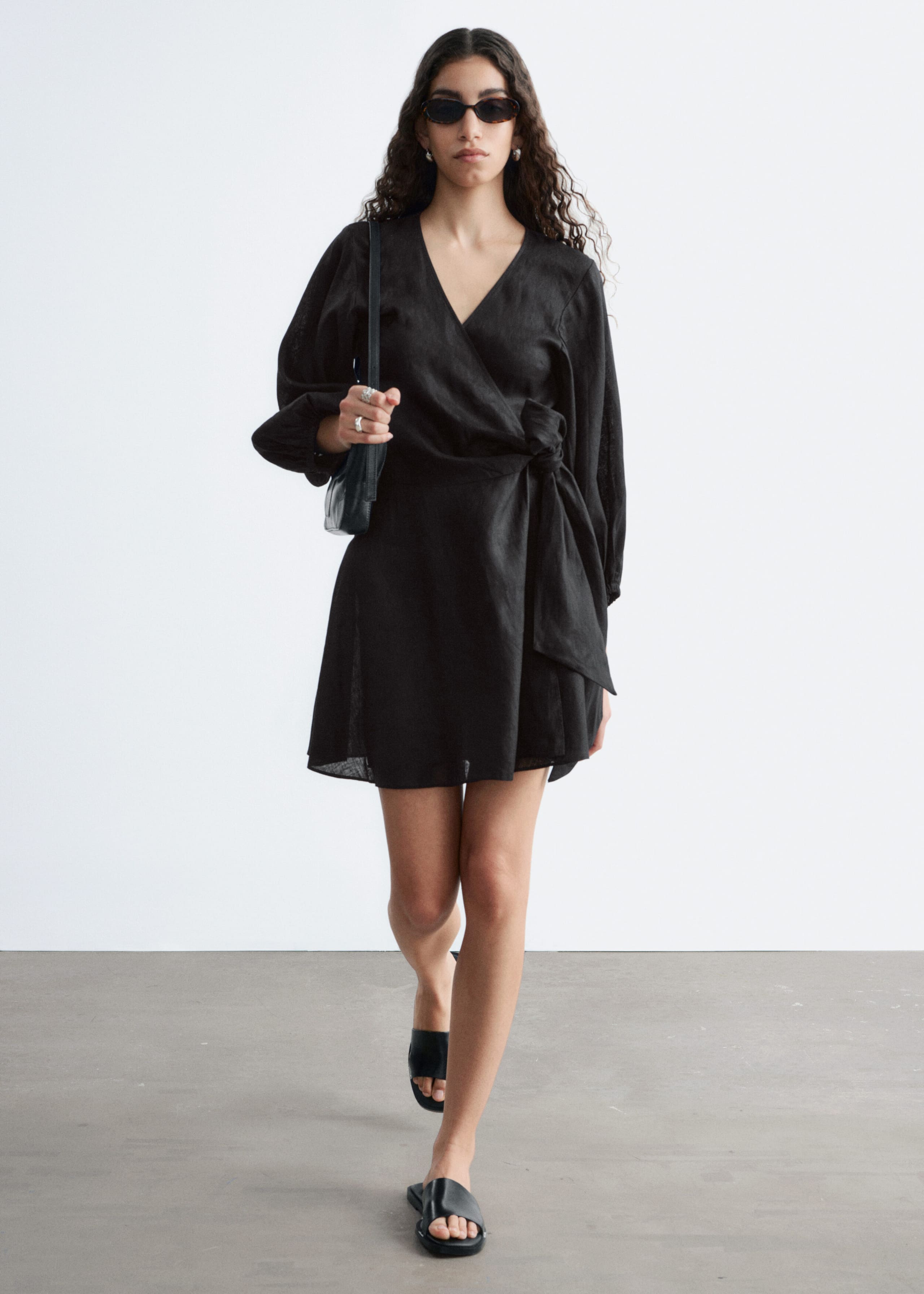 Image of Linen Wrap Mini Dress