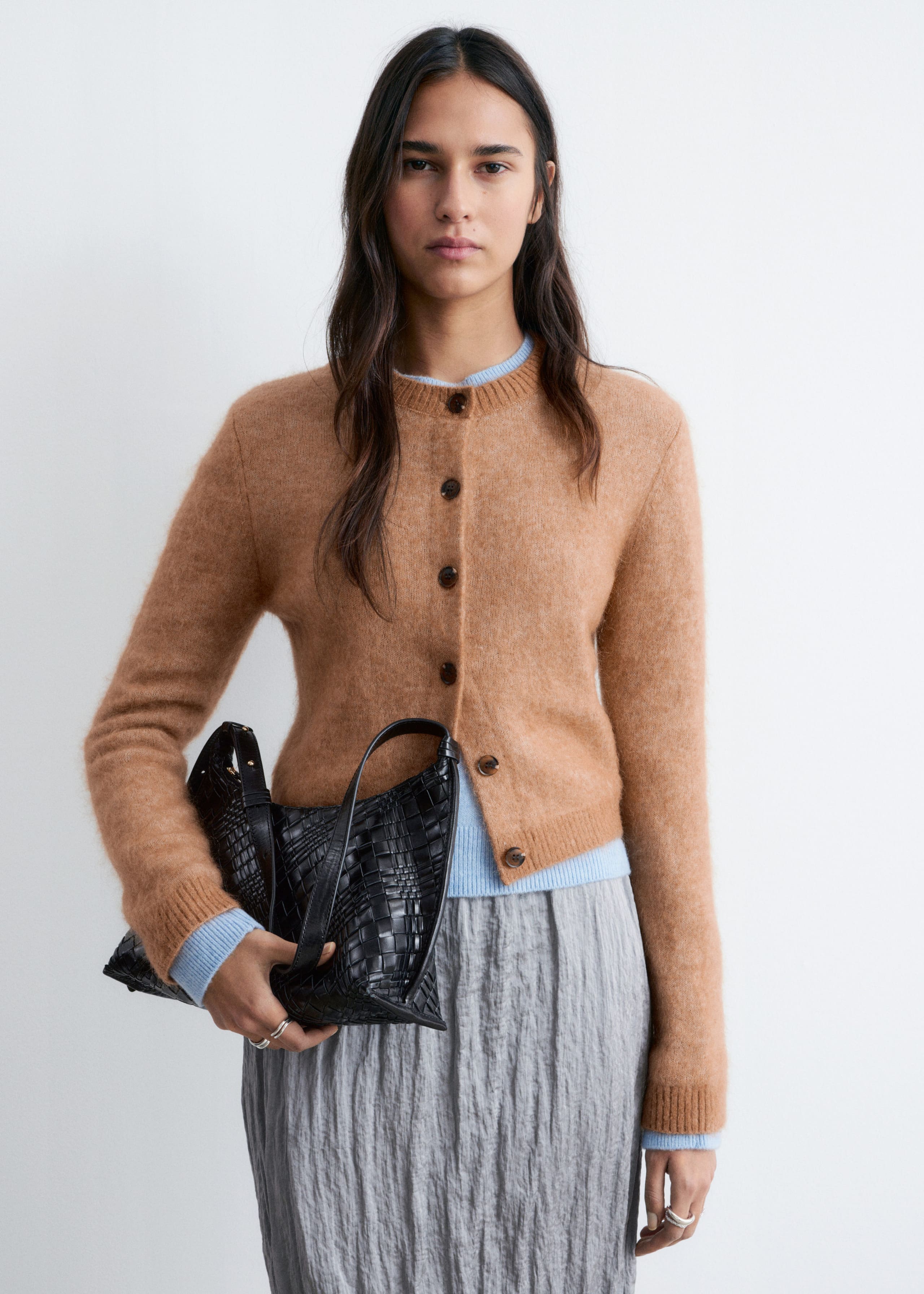 Mohair-Blend Brushed Cardigan - Peach - Lookbook