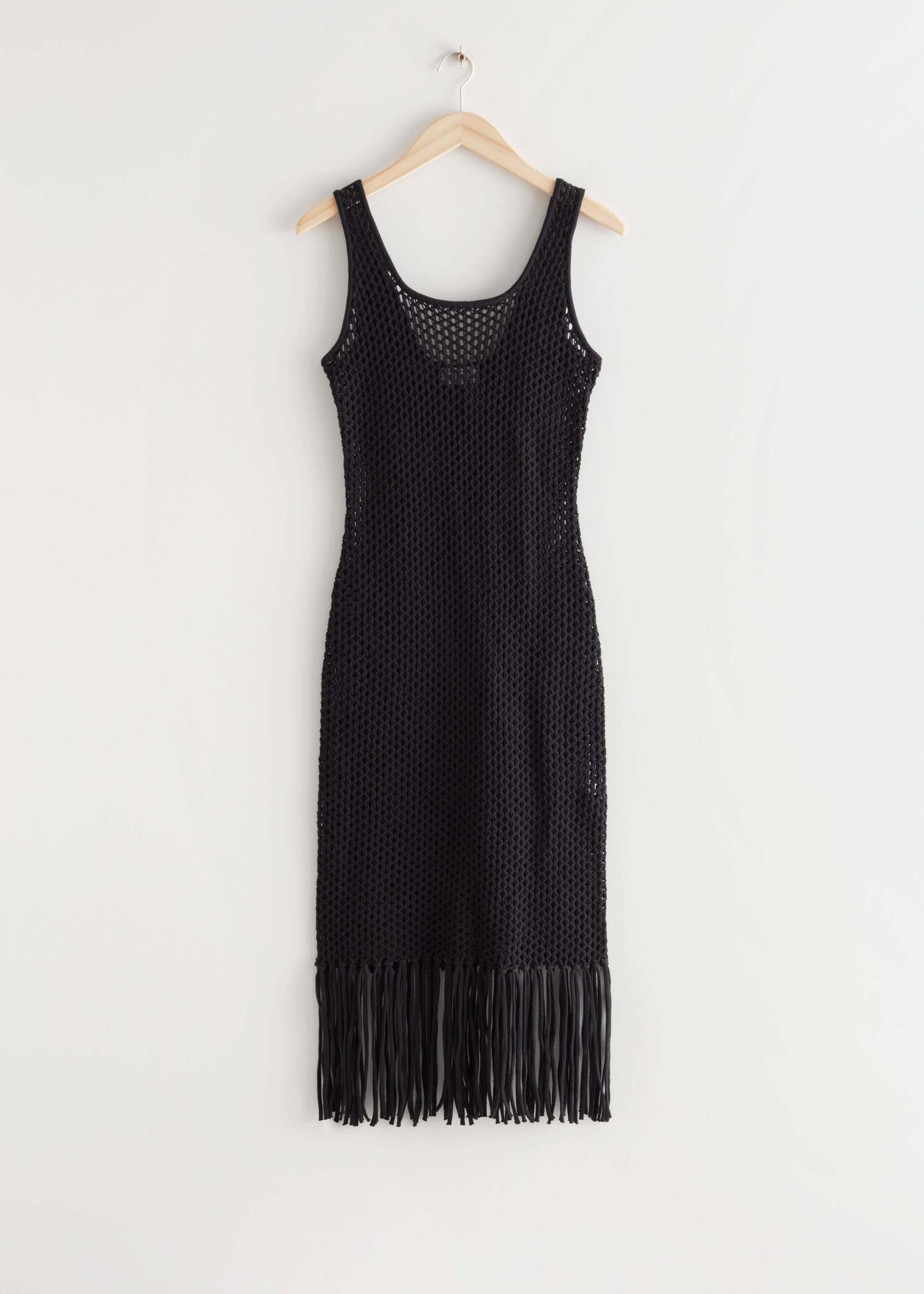 Crocheted Tank Midi Dress - Black - Bodegón