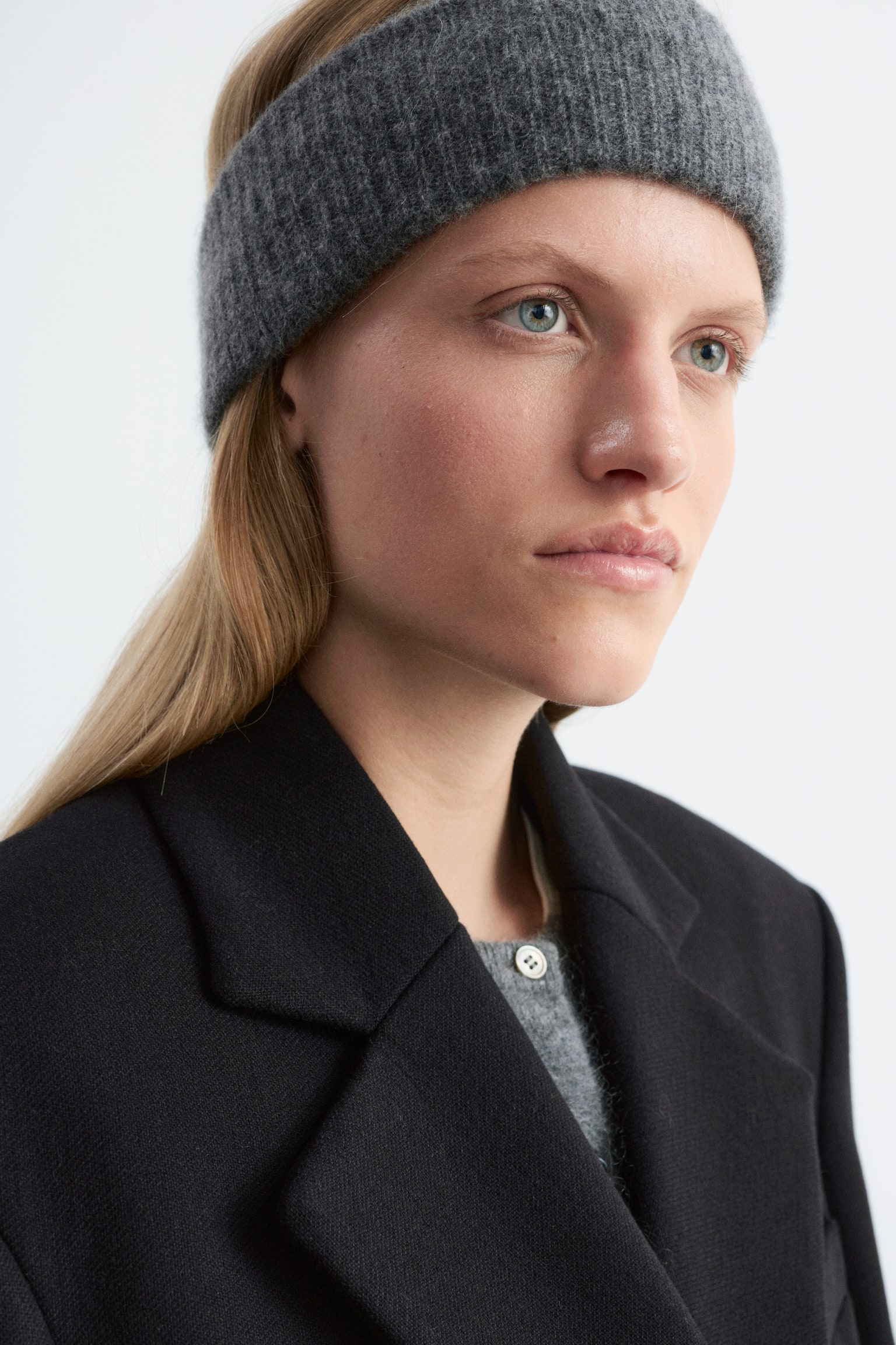 Cashmere Ribbed Headband - אפור מלנג'/חום כהה/אדום - 1