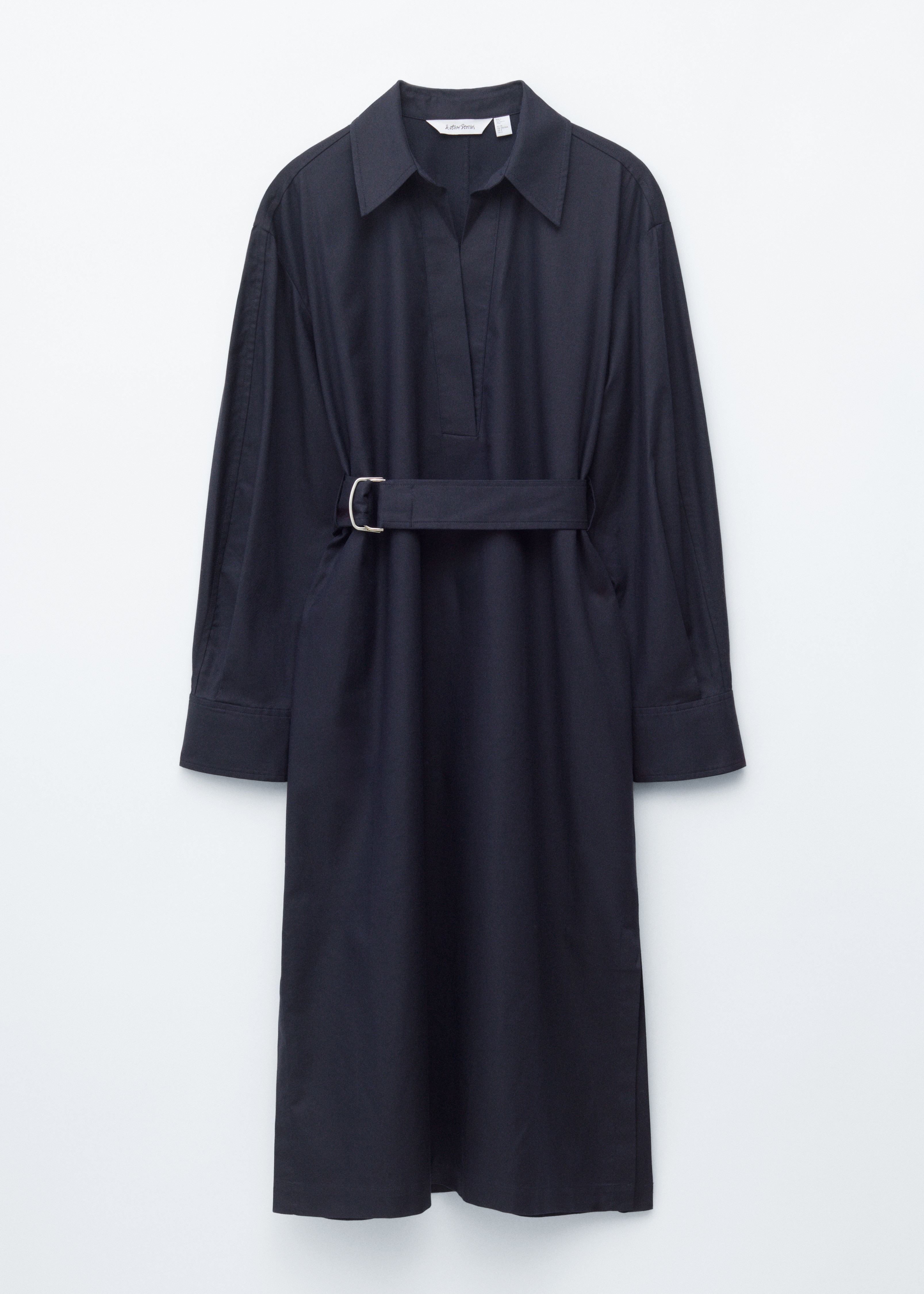 Midikleid mit Gürtel - Navyblau/Braun