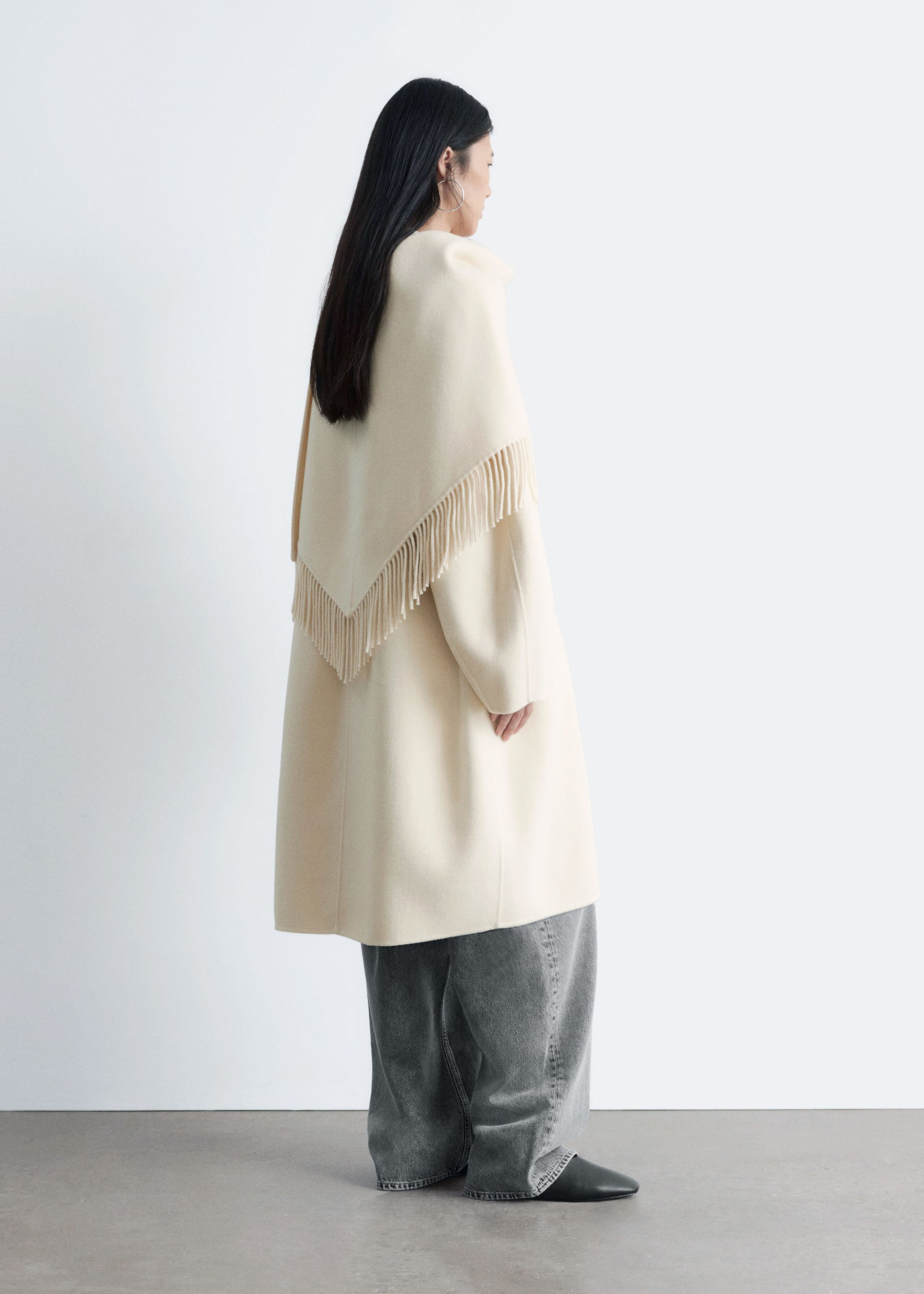 Image of Fringed Shawl Wool Coat